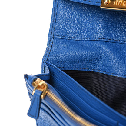 Miu Miu Goatskin Madras Flap Wallet Cobalto 7 of 10
