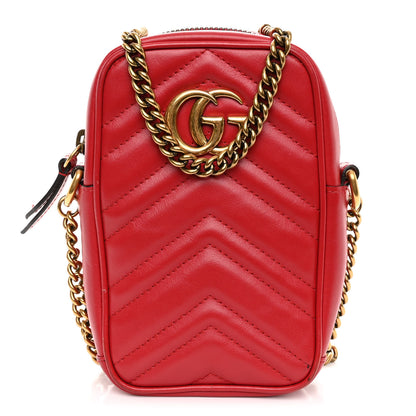 Gucci Calfskin Matelasse Mini GG Marmont Crossbody Bag Hibiscus Red 1 of 10