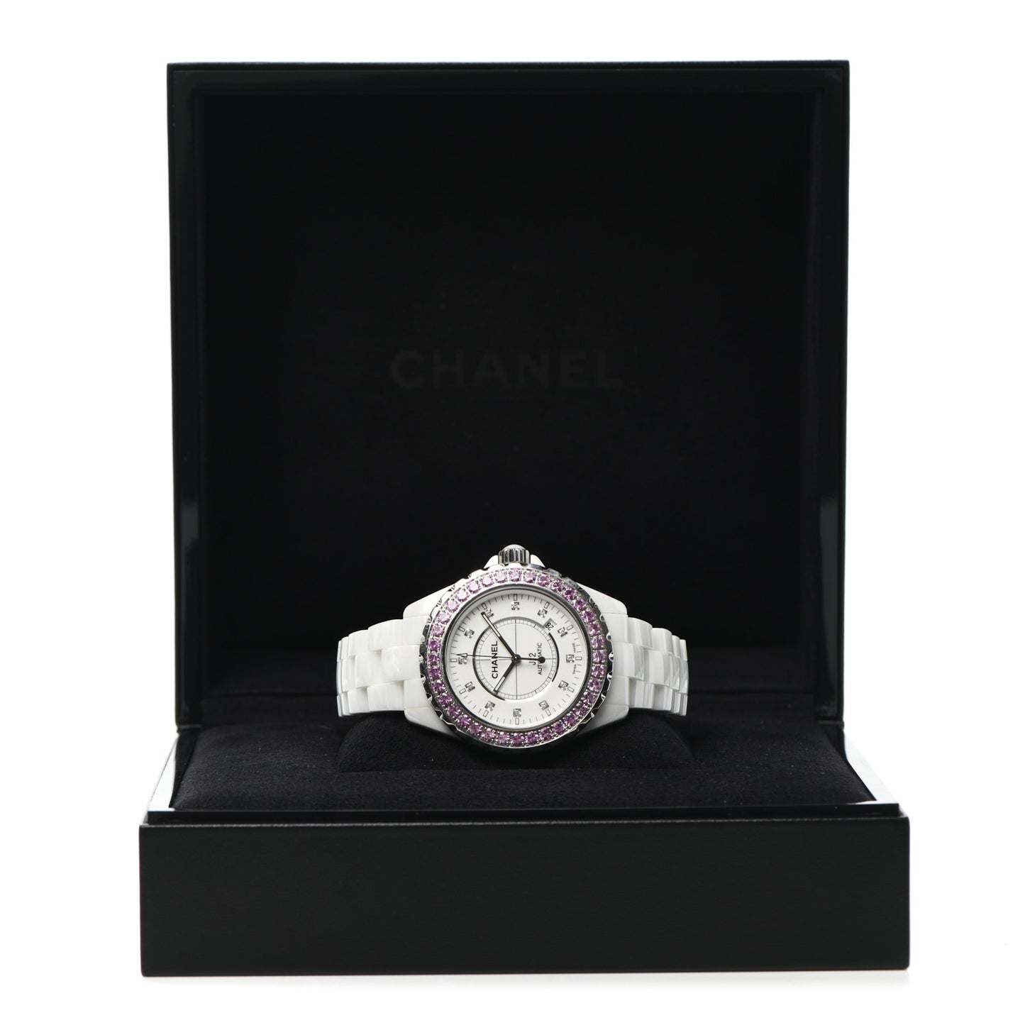 Stainless Steel Ceramic Diamond Pink Sapphire 42mm J12 Automatic Watch White
