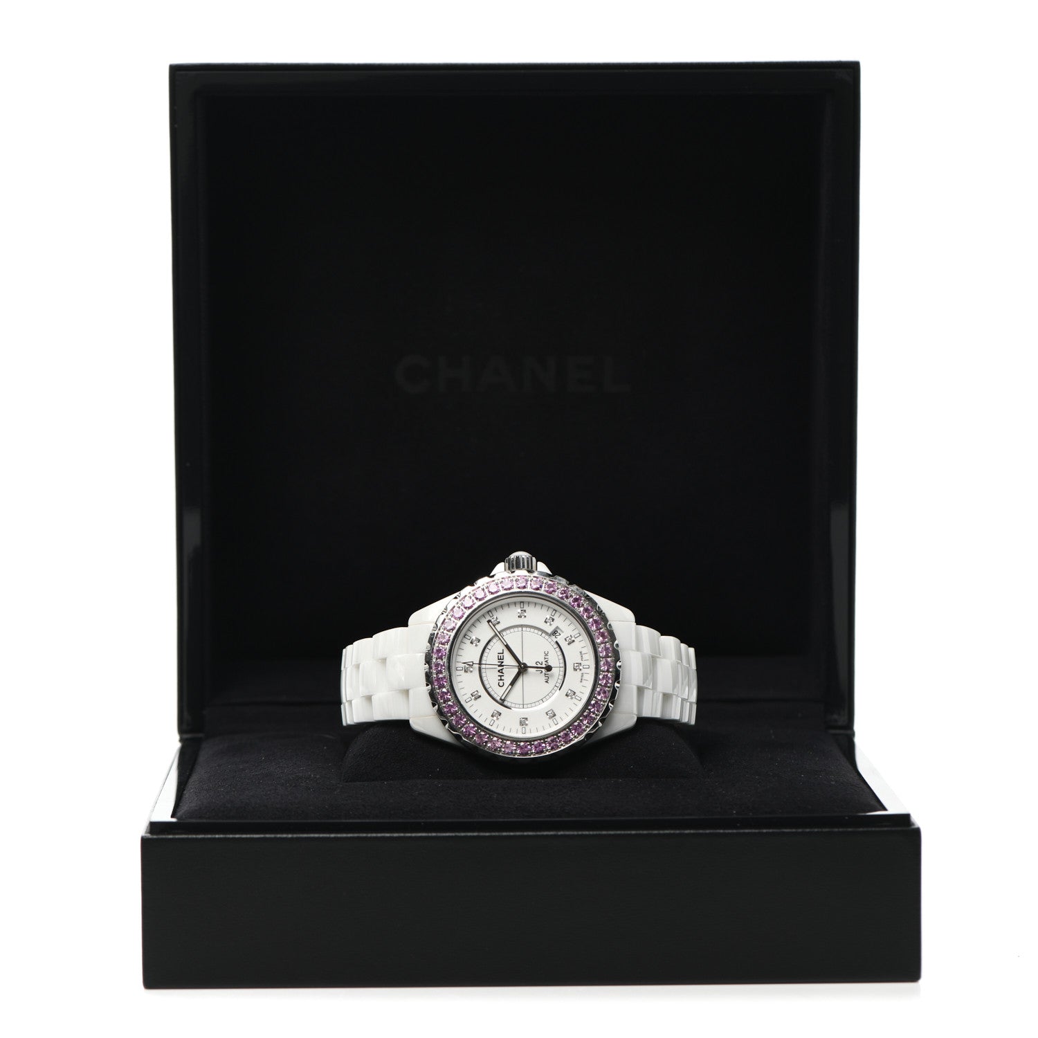 Chanel Stainless Steel Ceramic Diamond Pink Sapphire 42mm J12 Automatic Watch White 5 of 5