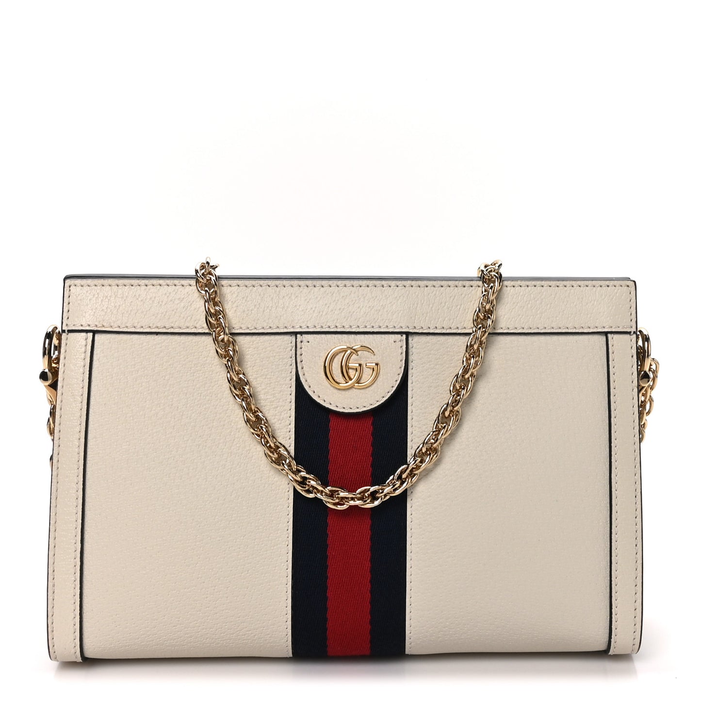 Textured Calfskin Web Small Ophidia Chain Shoulder Bag Mystic White