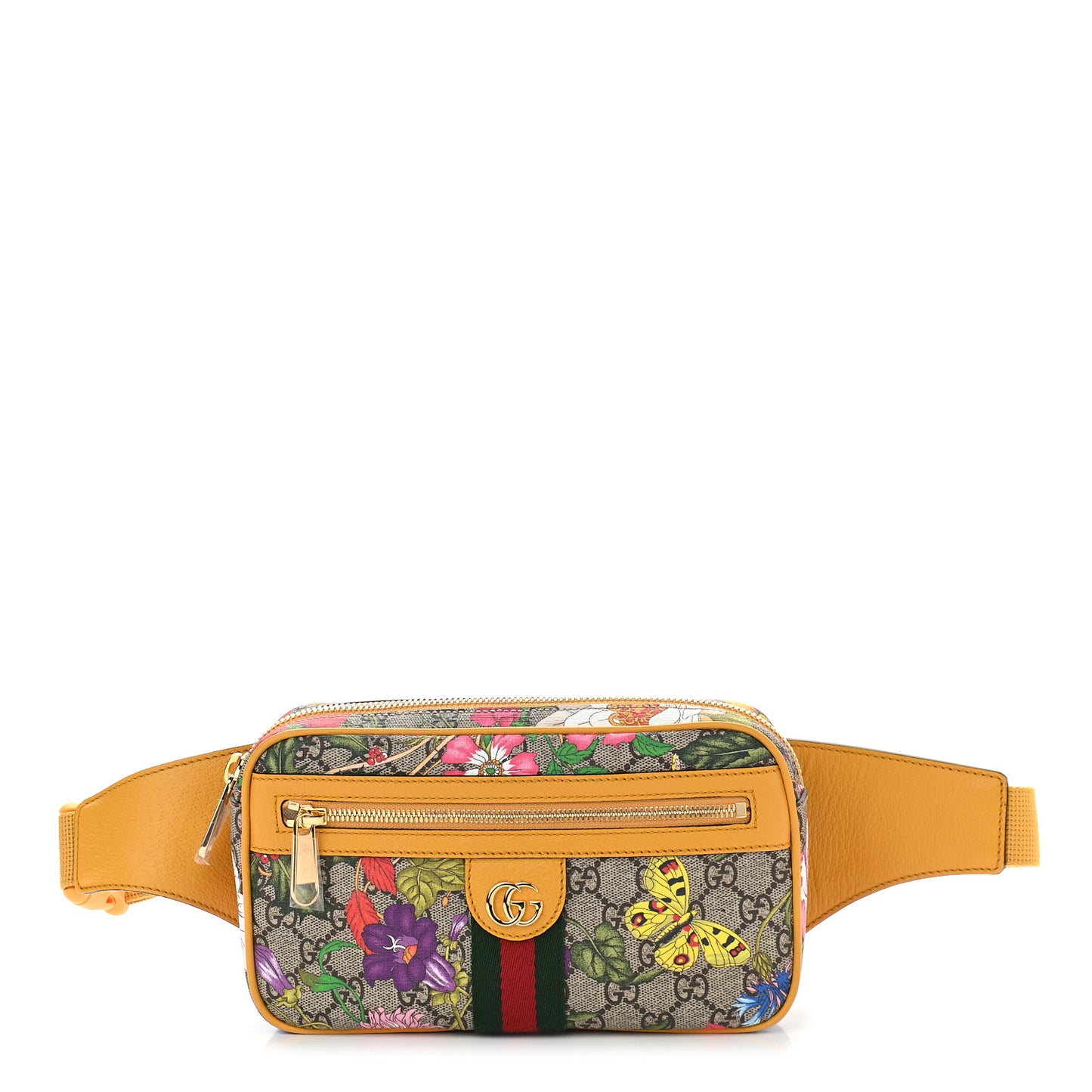 GG Supreme Monogram Flora Medium Ophidia Belt Bag Beige Multicolor Crop
