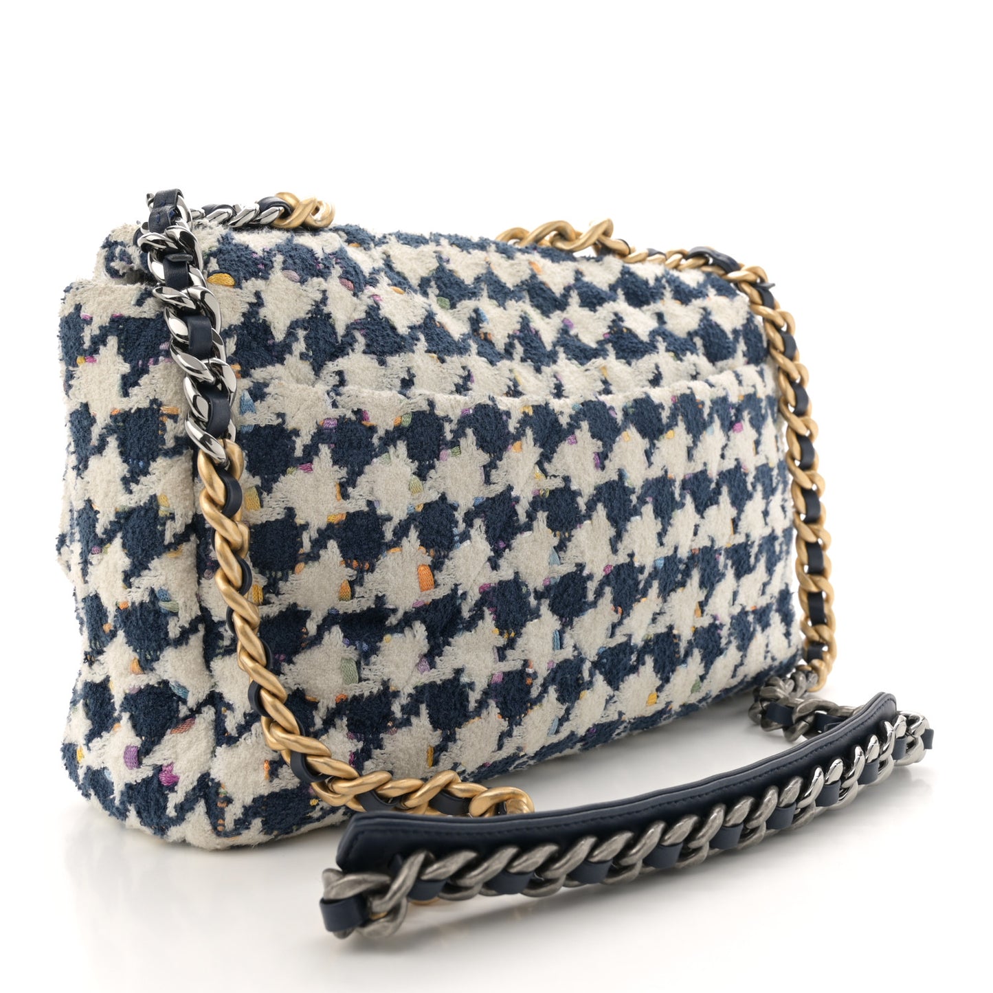 Tweed Quilted Medium Chanel 19 Flap Ecru Navy Blue Multicolor