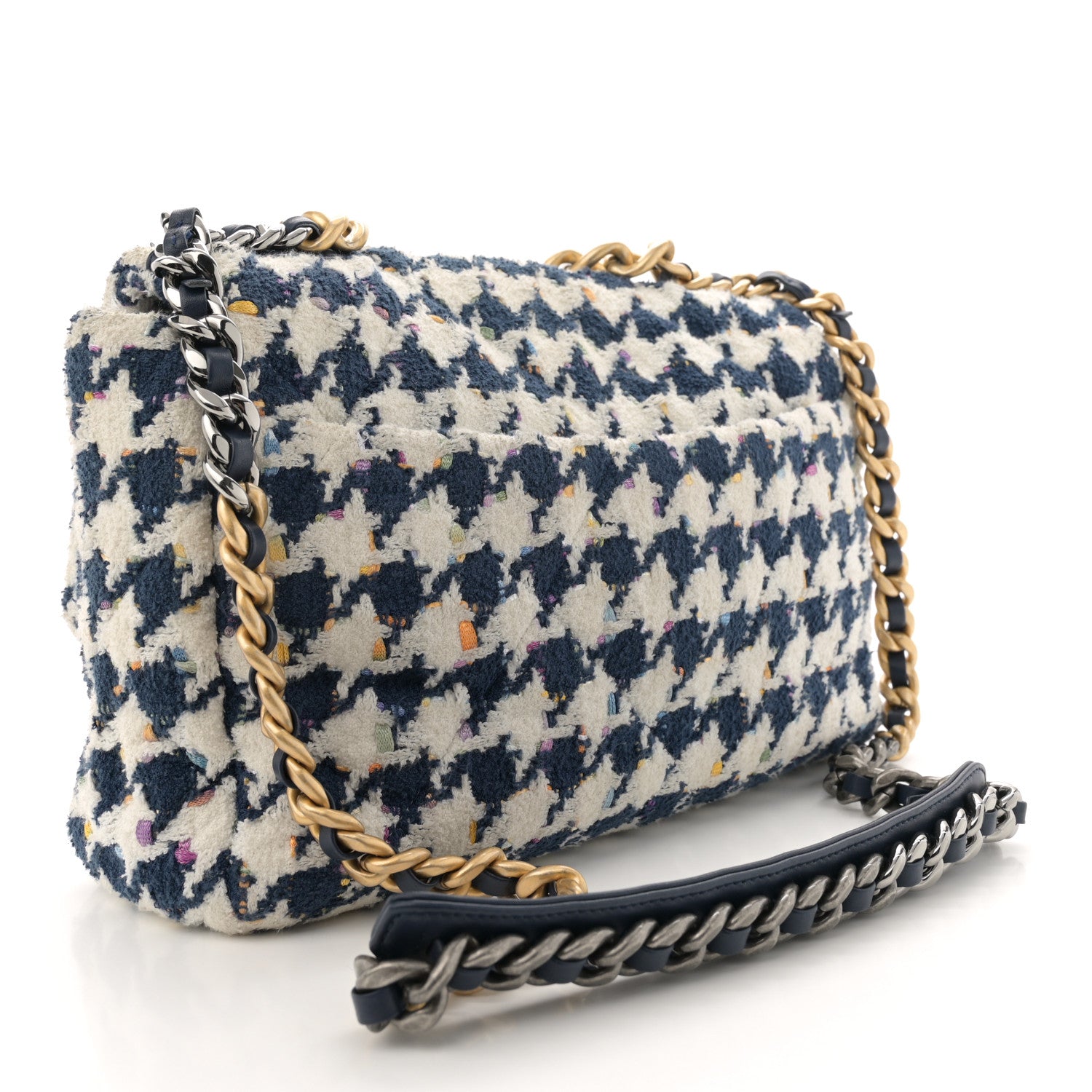 Chanel Tweed Quilted Medium Chanel 19 Flap Ecru Navy Blue Multicolor 3 of 10