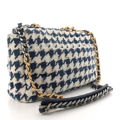 Chanel Tweed Quilted Medium Chanel 19 Flap Ecru Navy Blue Multicolor 3 of 10