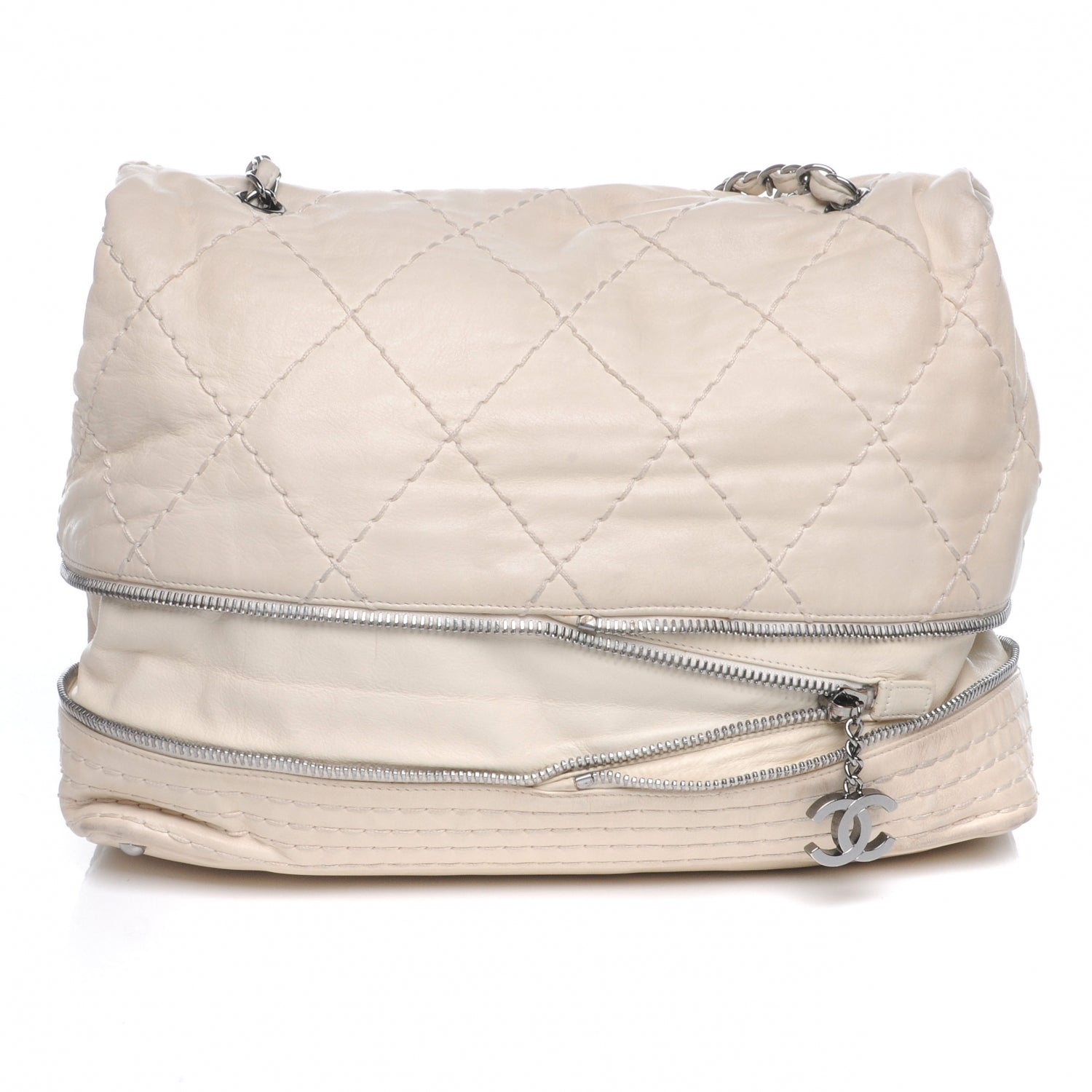Chanel Calfskin Stitched Large Expandable Flap Bag White 4 of 10