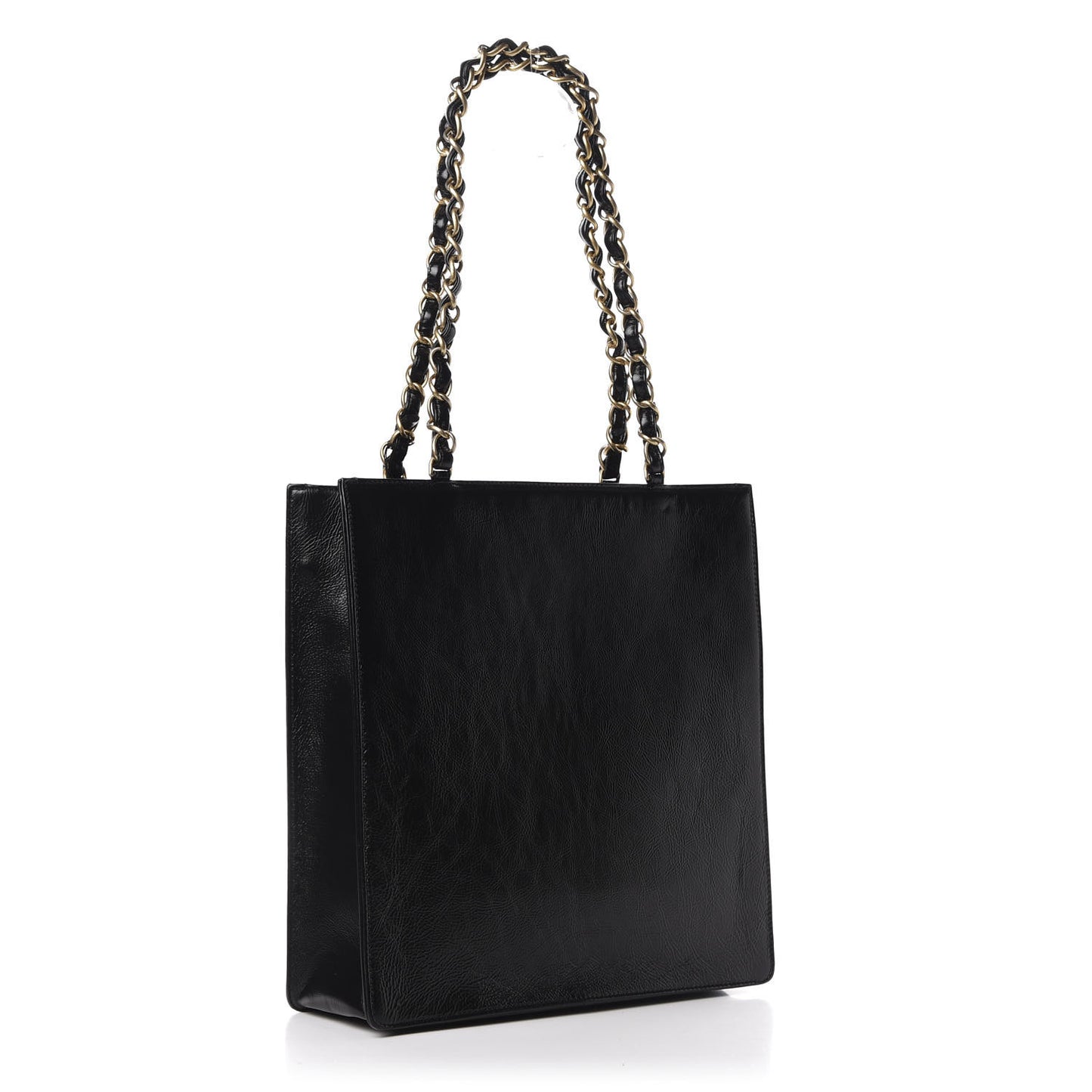 Shiny Aged Calfskin North South Shopping Bag Black