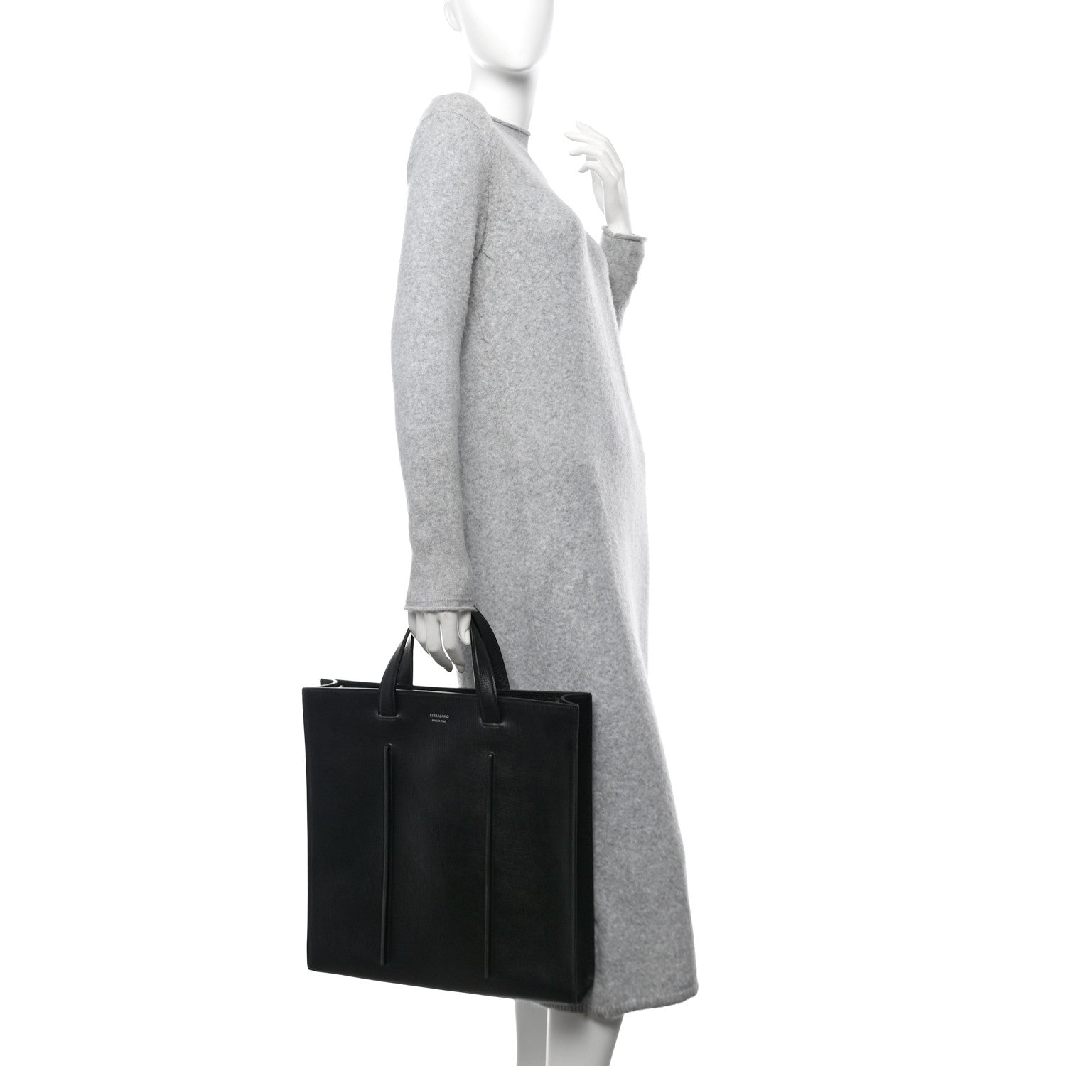 Salvatore Ferragamo Hammered Calfskin Rib Tote Black 2 of 13