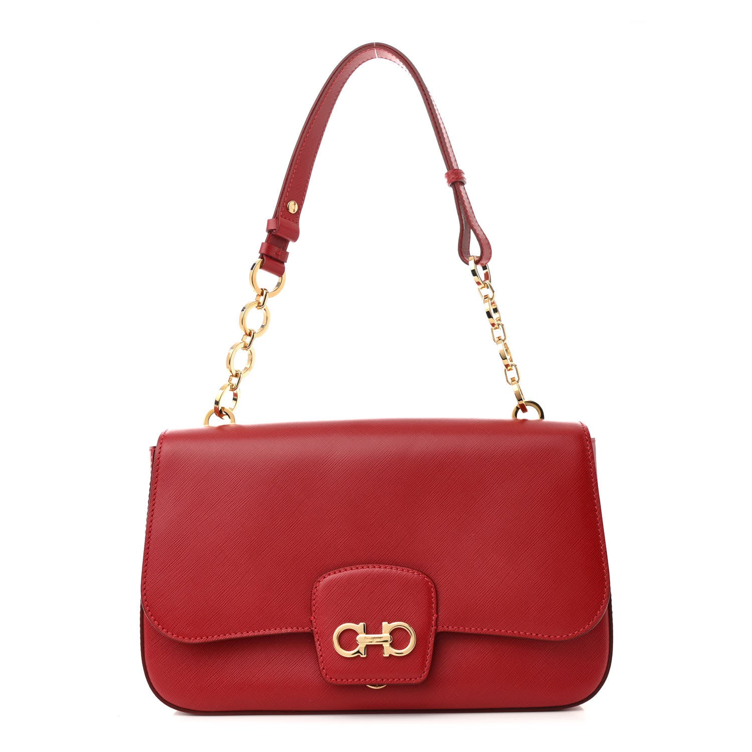 Salvatore Ferragamo Hammered Calfskin Gancini Bree Flap Rosso 1 of 11