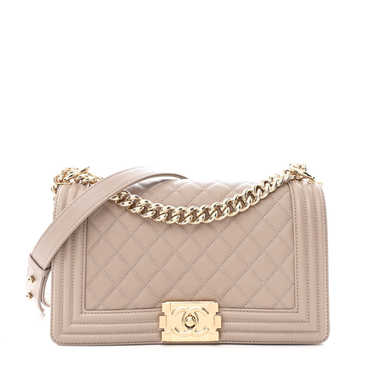 Caviar Quilted Medium Boy Flap Dark Beige