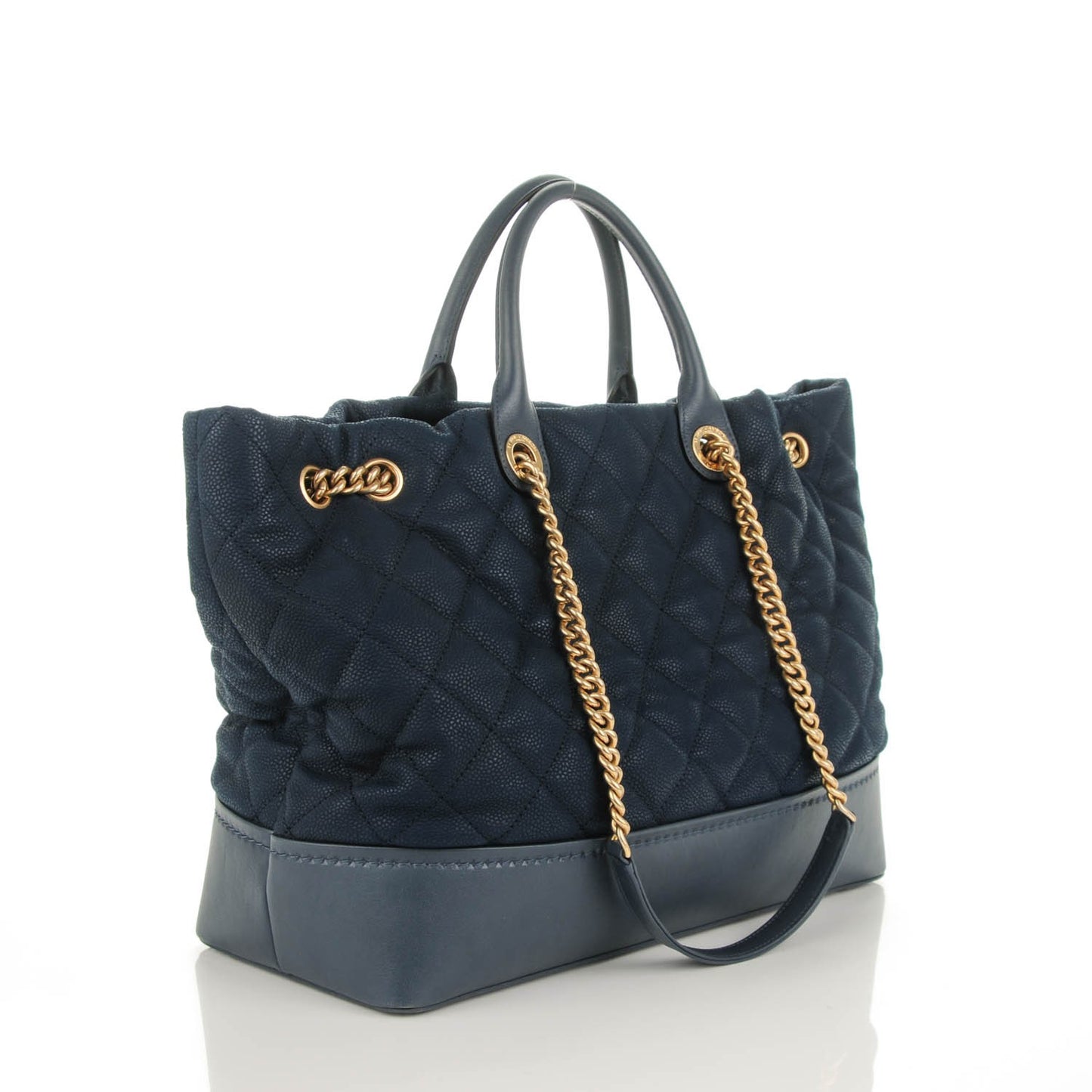 Iridescent Caviar Quilted Globe Trotter Shopping Tote Navy Blue
