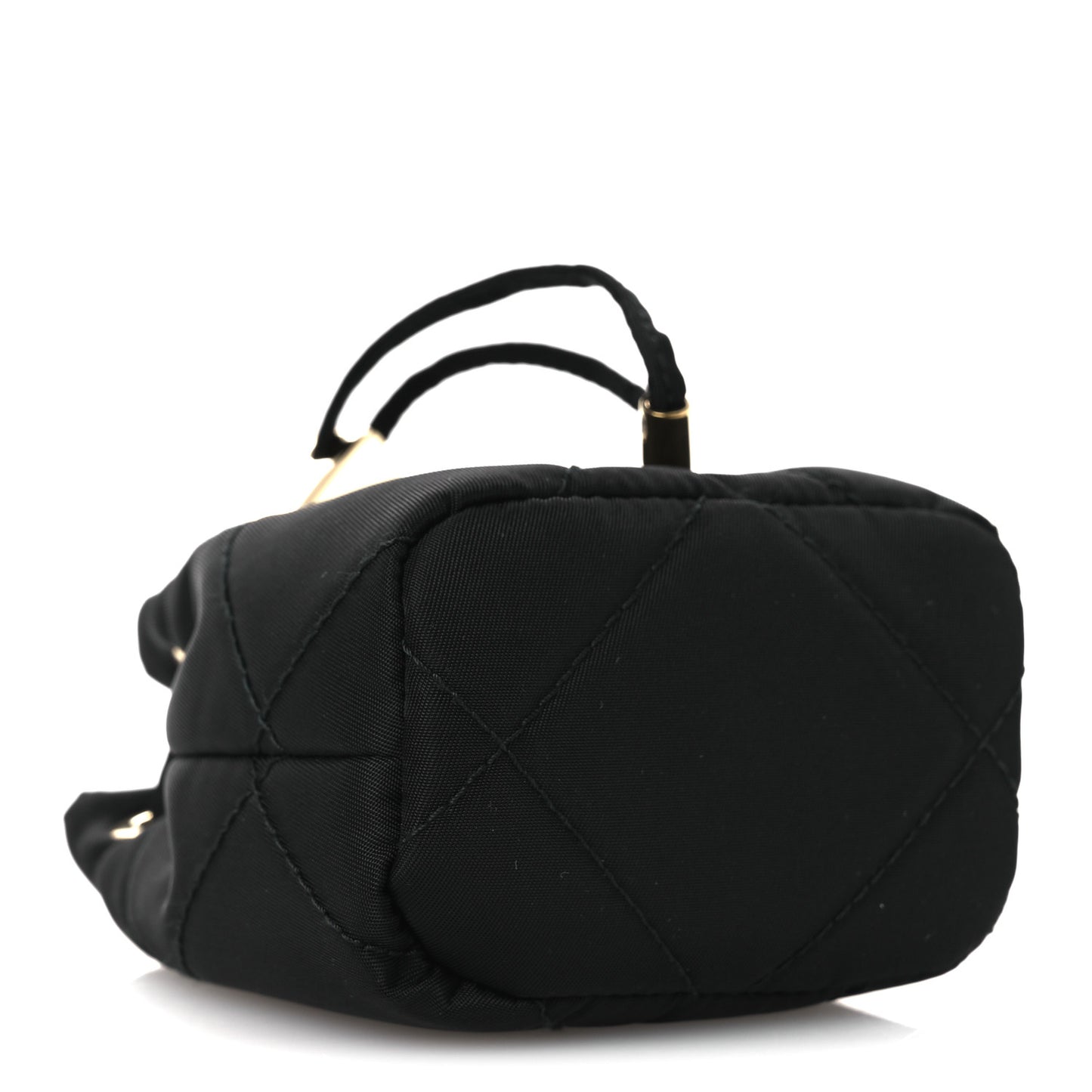 Re-Nylon Quilted Metal Triangle Logo Mini Drawcord Pouch Shoulder Bag Black