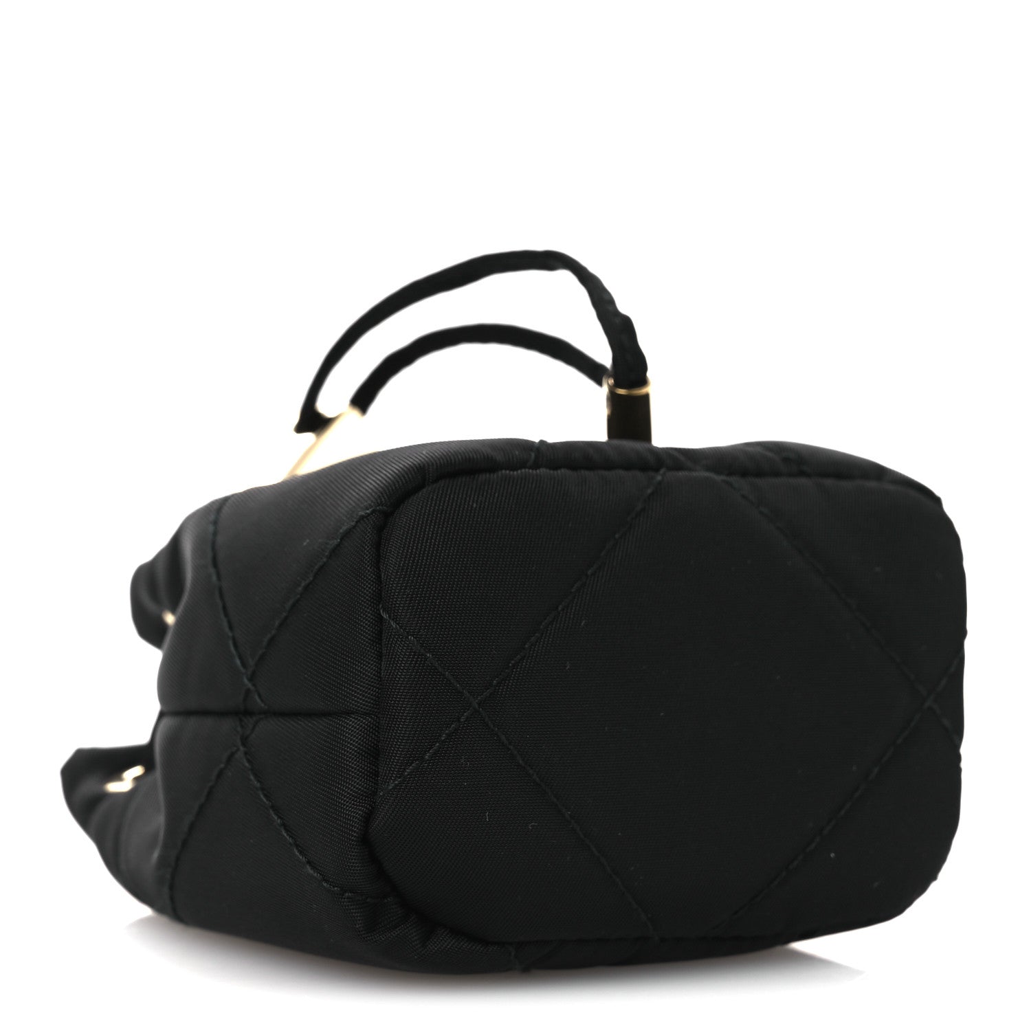 Prada Re-Nylon Quilted Metal Triangle Logo Mini Drawcord Pouch Shoulder Bag Black 4 of 12
