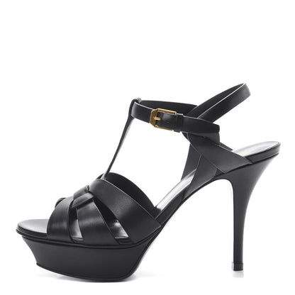 Saint Laurent Calfskin Tribute 75 Platform Sandals 36.5 Black 1 of 8