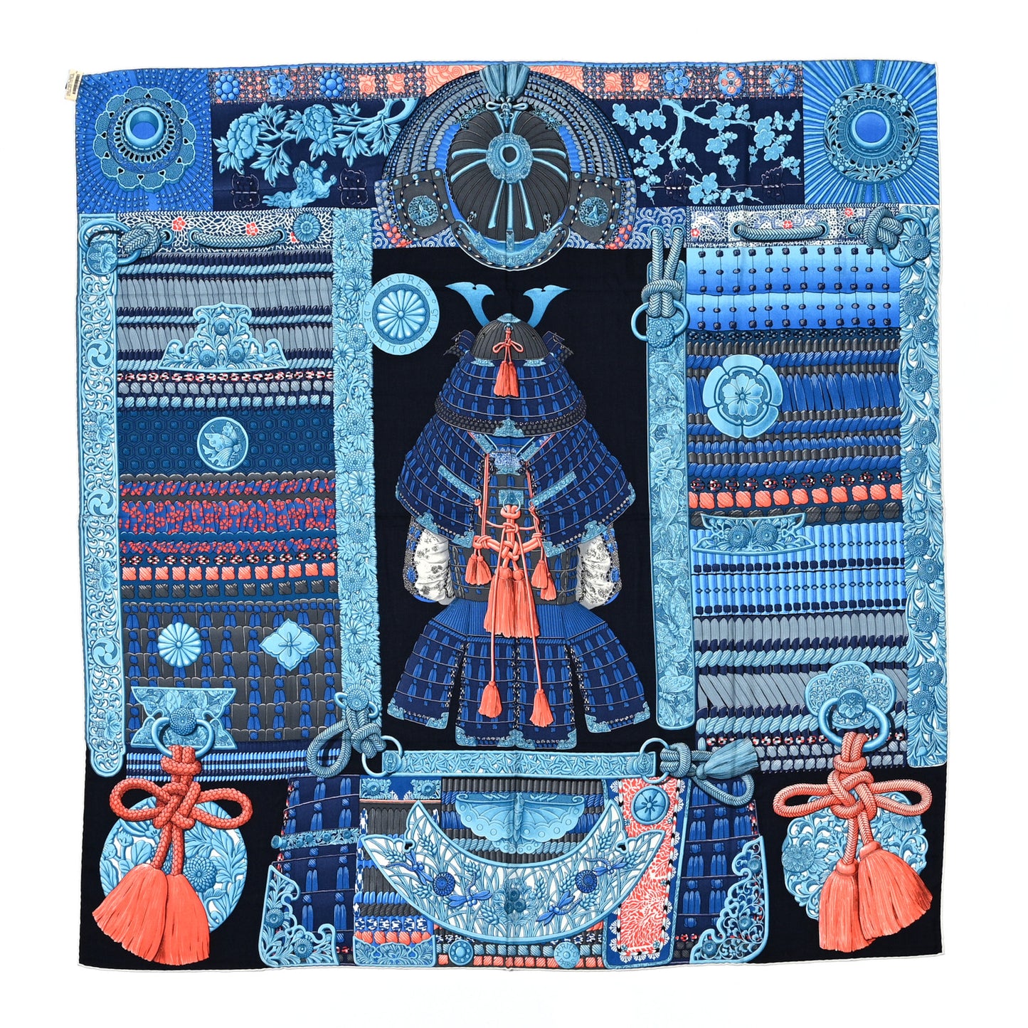 Cashmere Silk Parures De Samourais Shawl 140 Caban Bleu Ciel Saumon