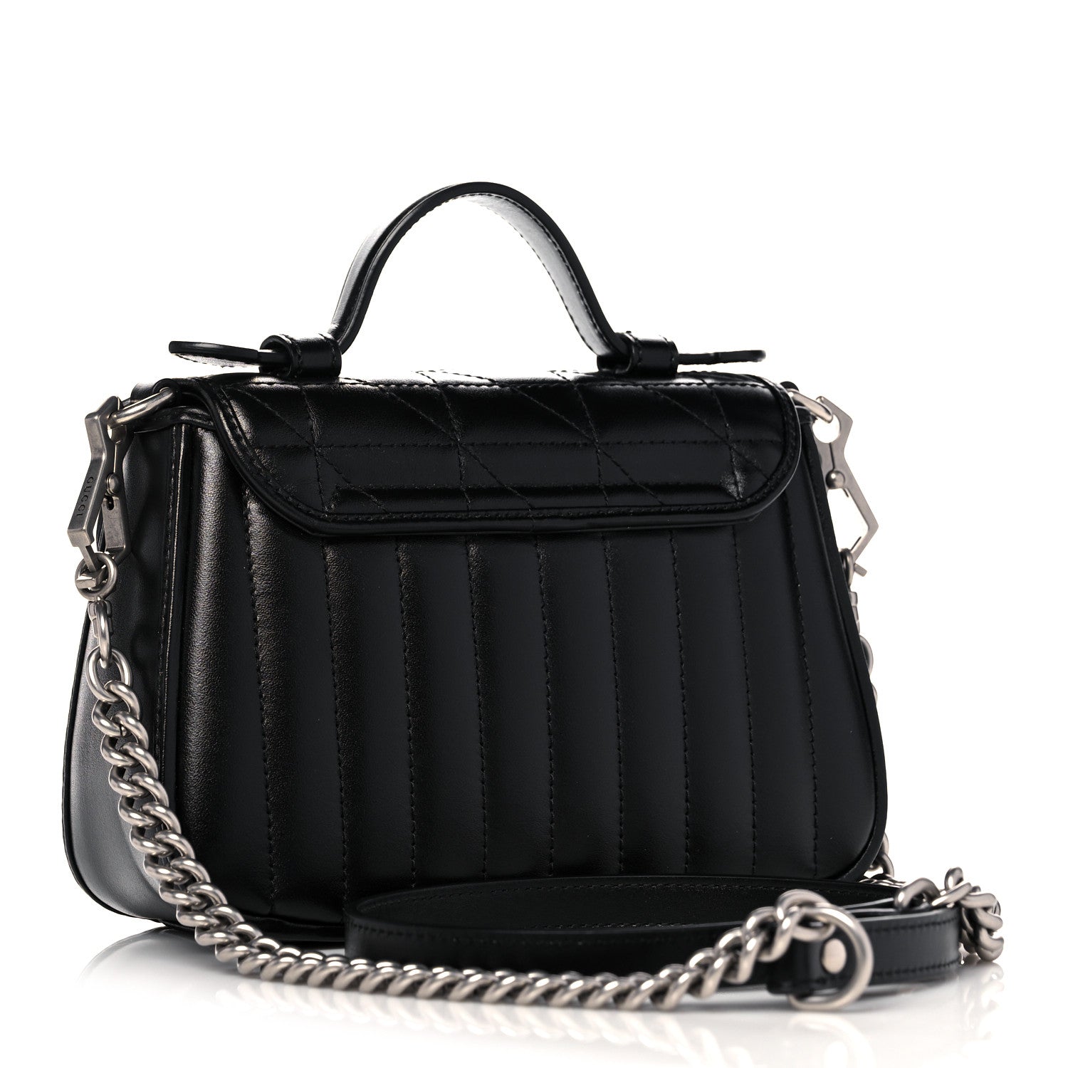 Gucci Calfskin Matelasse Aria Mini GG Marmont Top Handle Shoulder Bag Black 2 of 13