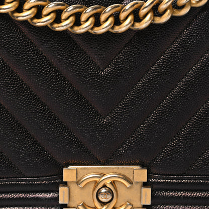 Chanel Metallic Caviar Chevron Quilted Medium Boy Flap Black 8 of 12