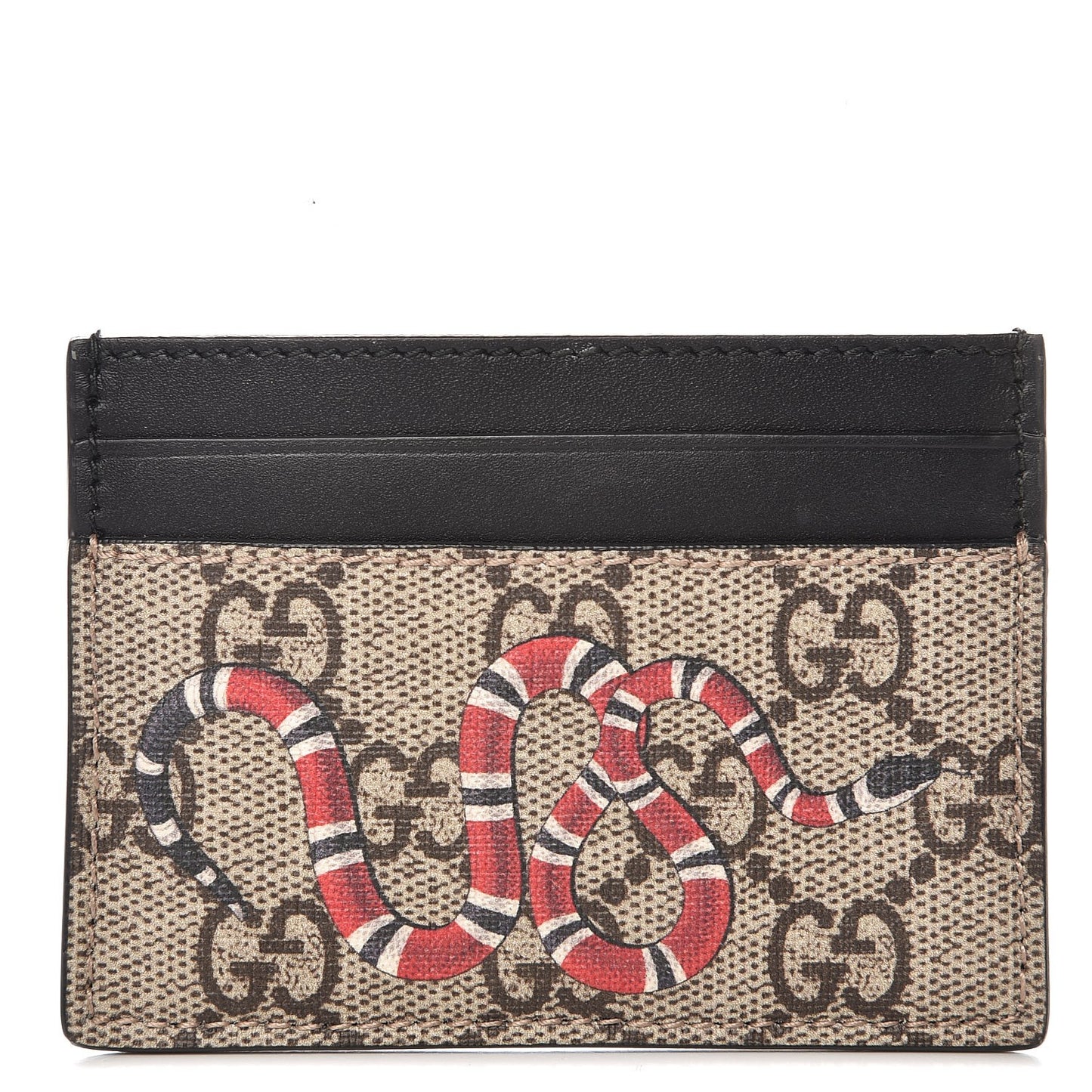 GG Supreme Monogram Kingsnake Card Holder Beige Black