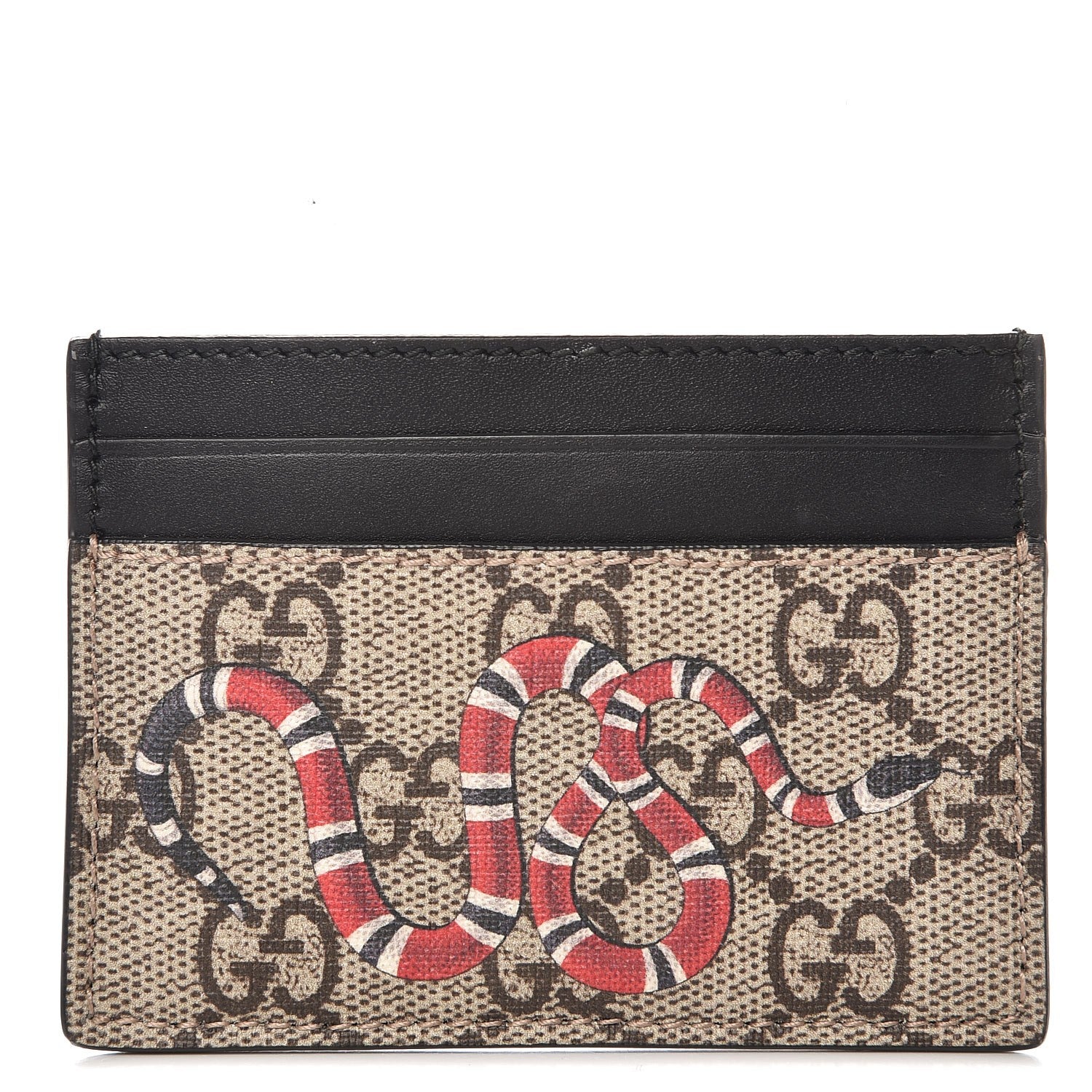 Gucci GG Supreme Monogram Kingsnake Card Holder Beige Black 1 of 6