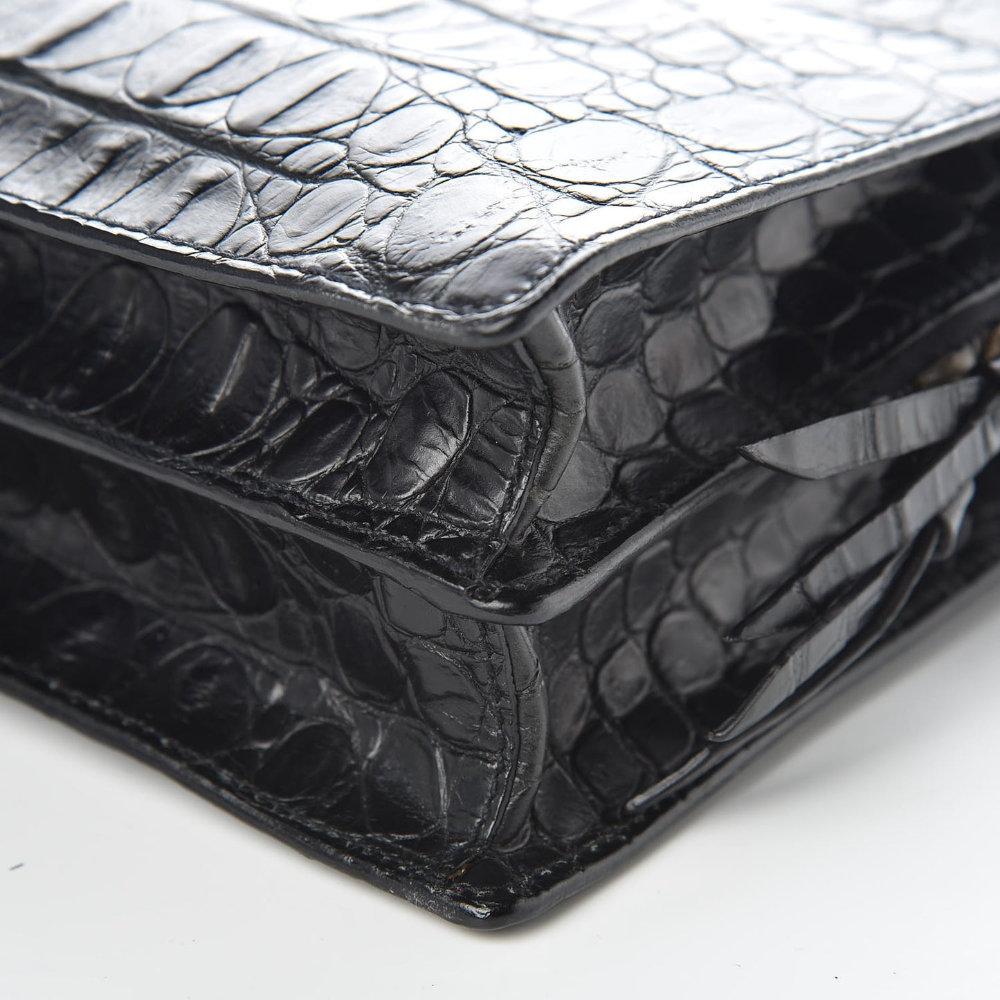 Calfskin Crocodile Embossed Top Handle Tote Black