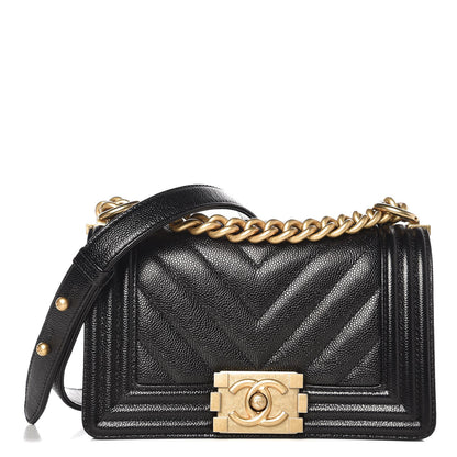 Chanel Caviar Chevron Quilted Small Boy Flap Black 1 of 8