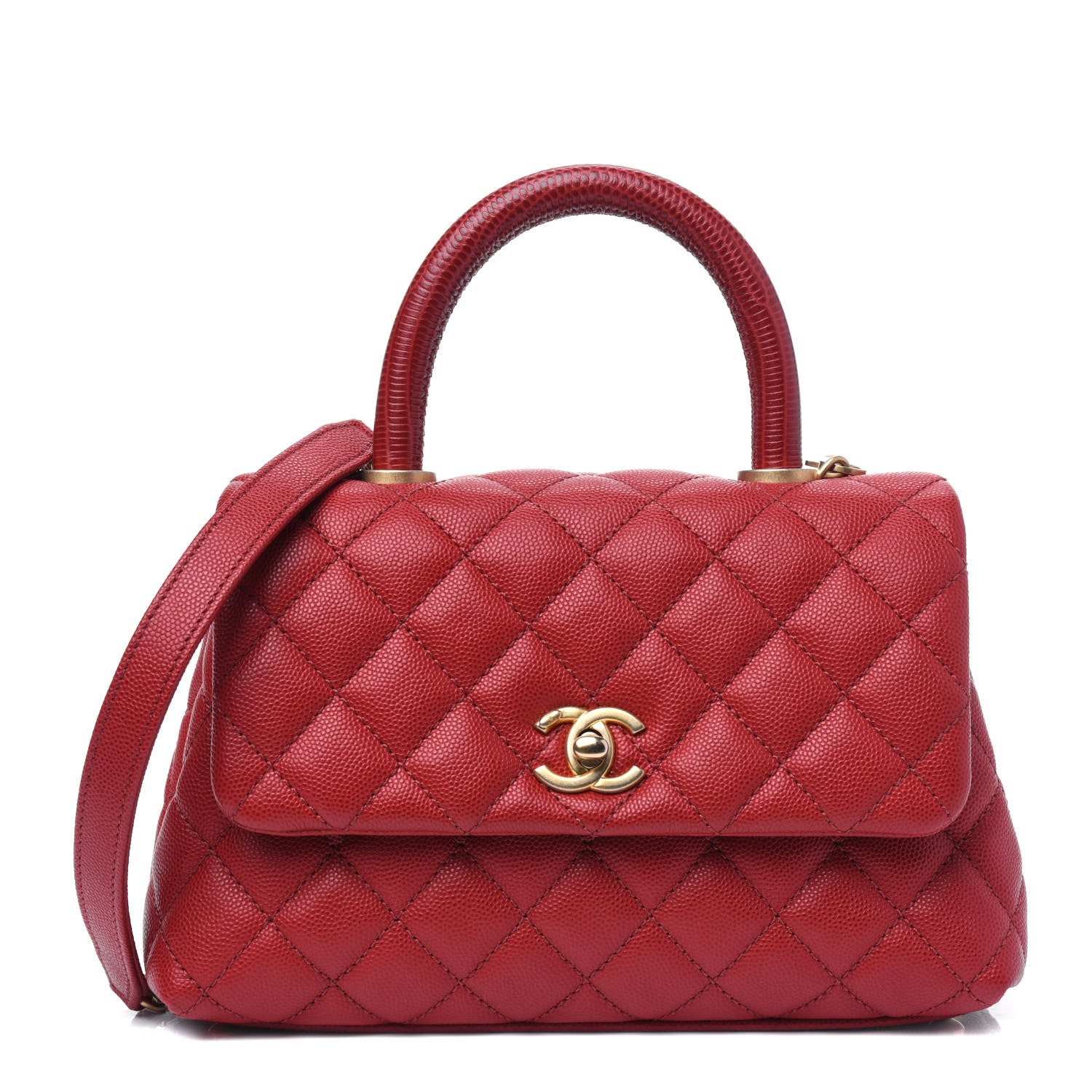 Chanel Caviar Lizard Embossed Quilted Mini Coco Handle Flap Red 1 of 19