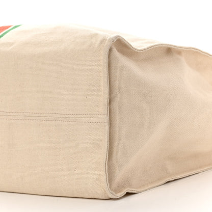 Gucci Linen Heavy Canvas Textured Dollar Calfskin Web Large Retro Interlocking G Foldable Tote Light Beige 10 of 11