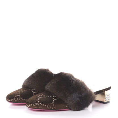 Gucci Mink Velvet GG Monogram Candy Mules 41 Scan Brown Brown 3 of 7