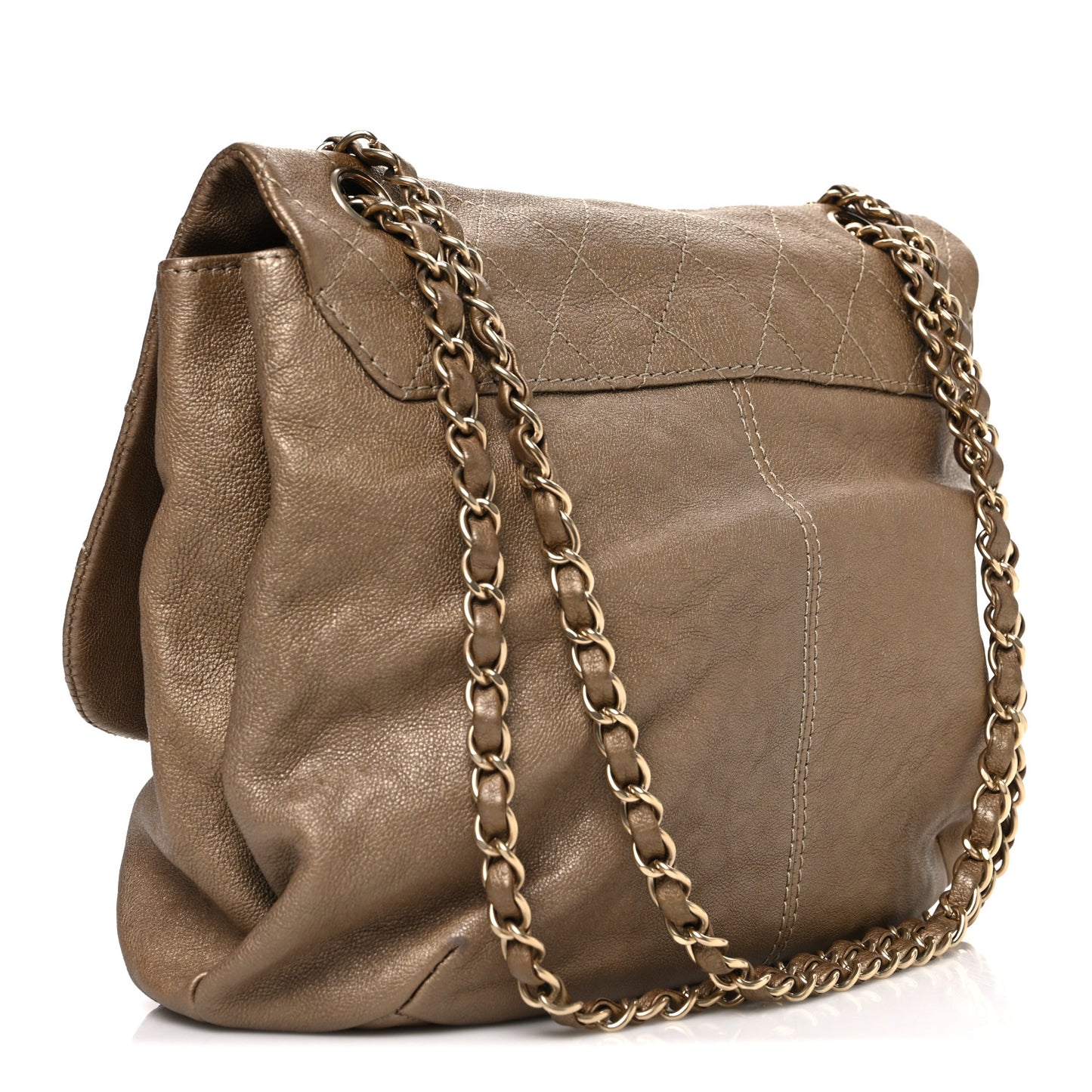 Metallic Calfskin Quilted Trianon Small Messenger Flap Gold