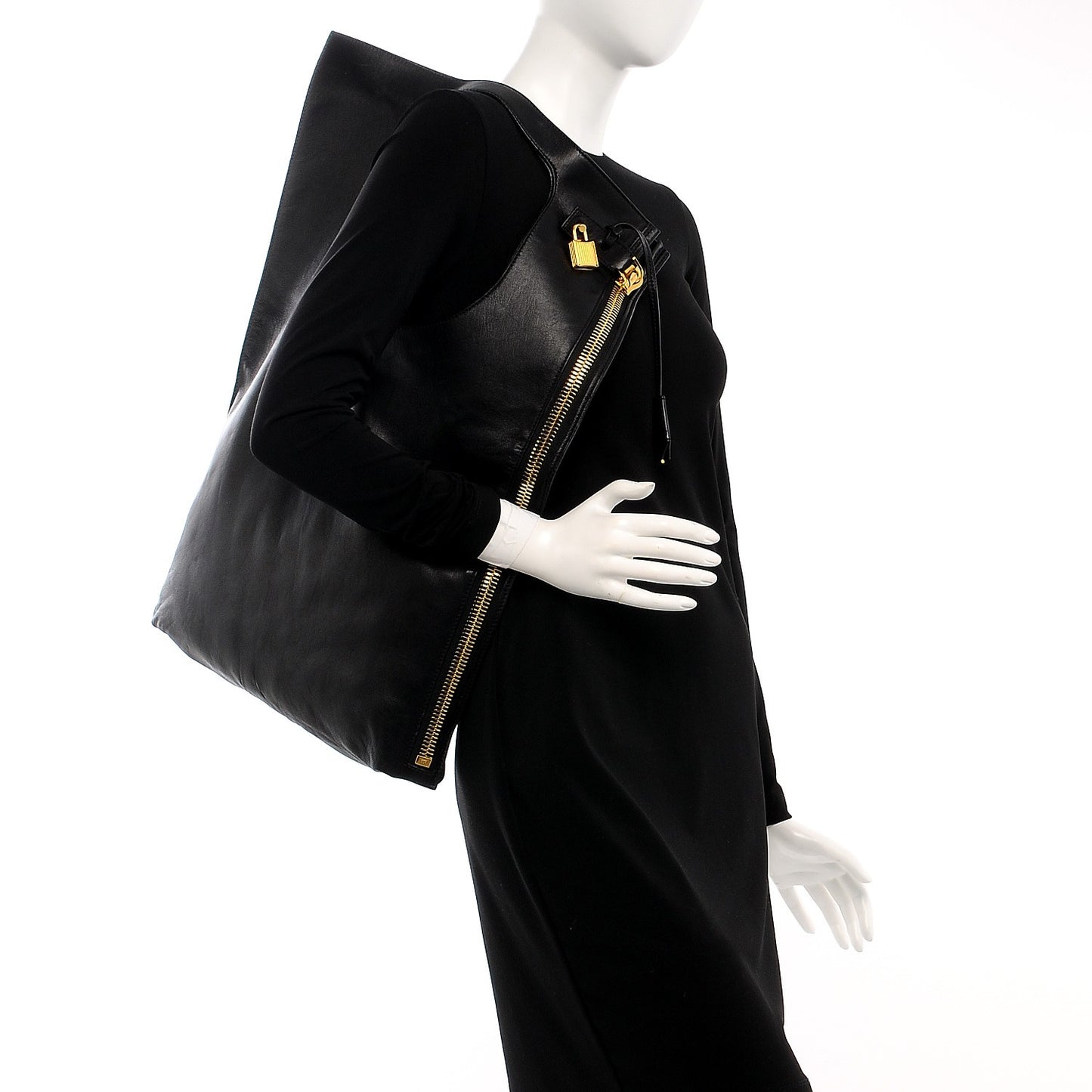 Ramskin Large Alix Padlock Zip Shoulder Bag Black