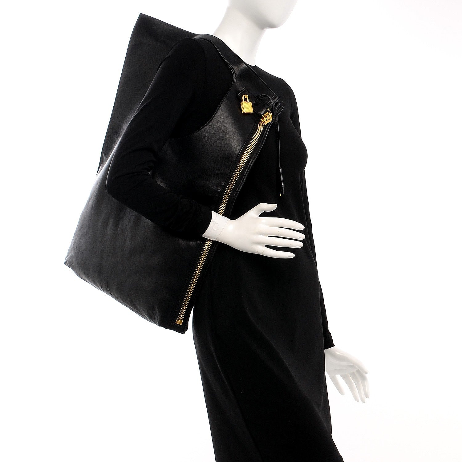 Tom Ford Ramskin Large Alix Padlock Zip Shoulder Bag Black 2 of 7