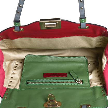 Valentino Garavani Vitello Colorblock Small Rockstud Tote Deep Rose Clover Grey Scarlet 7 of 22