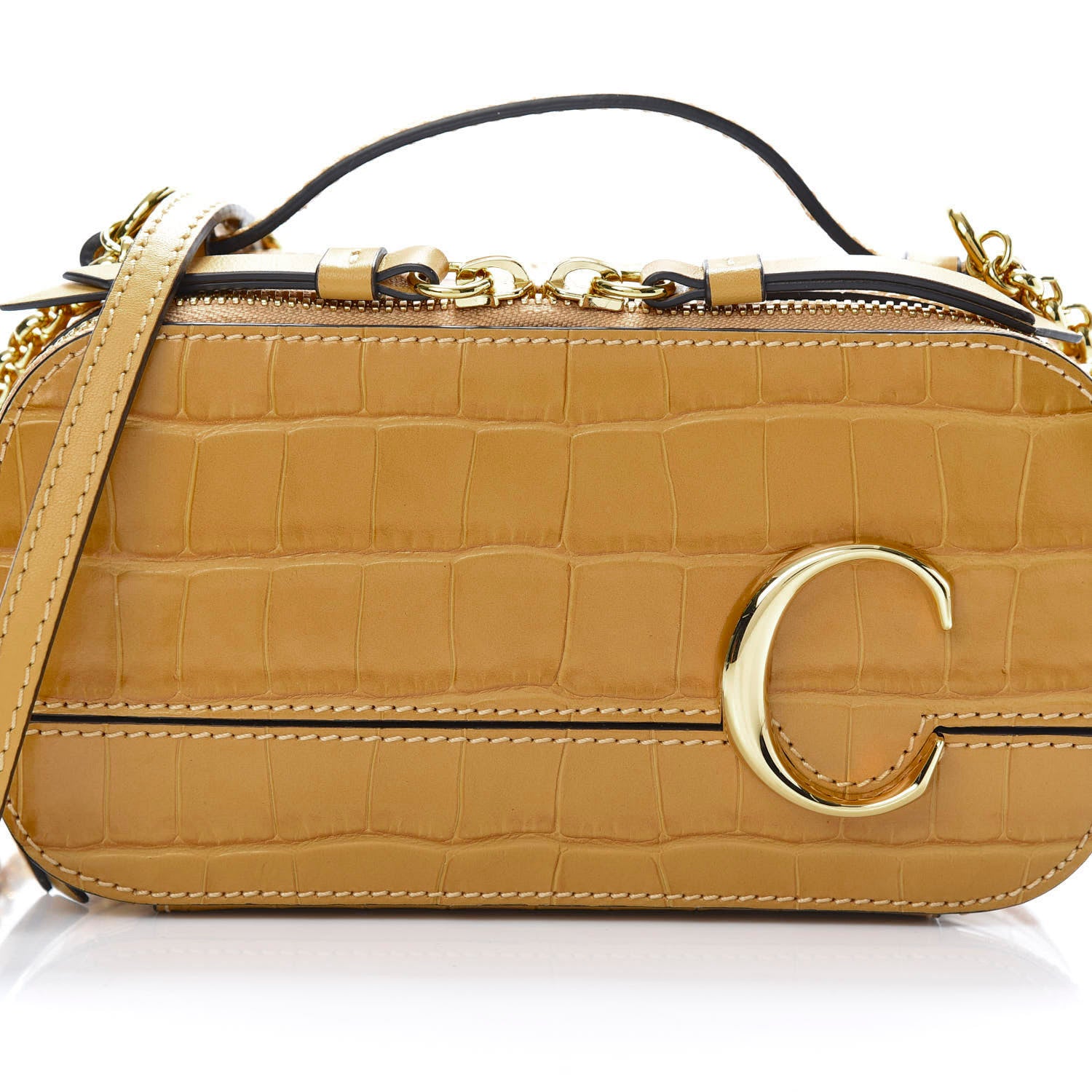 Chloe Calfskin Crocodile Embossed Mini C Vanity Bag Honey Gold 9 of 13
