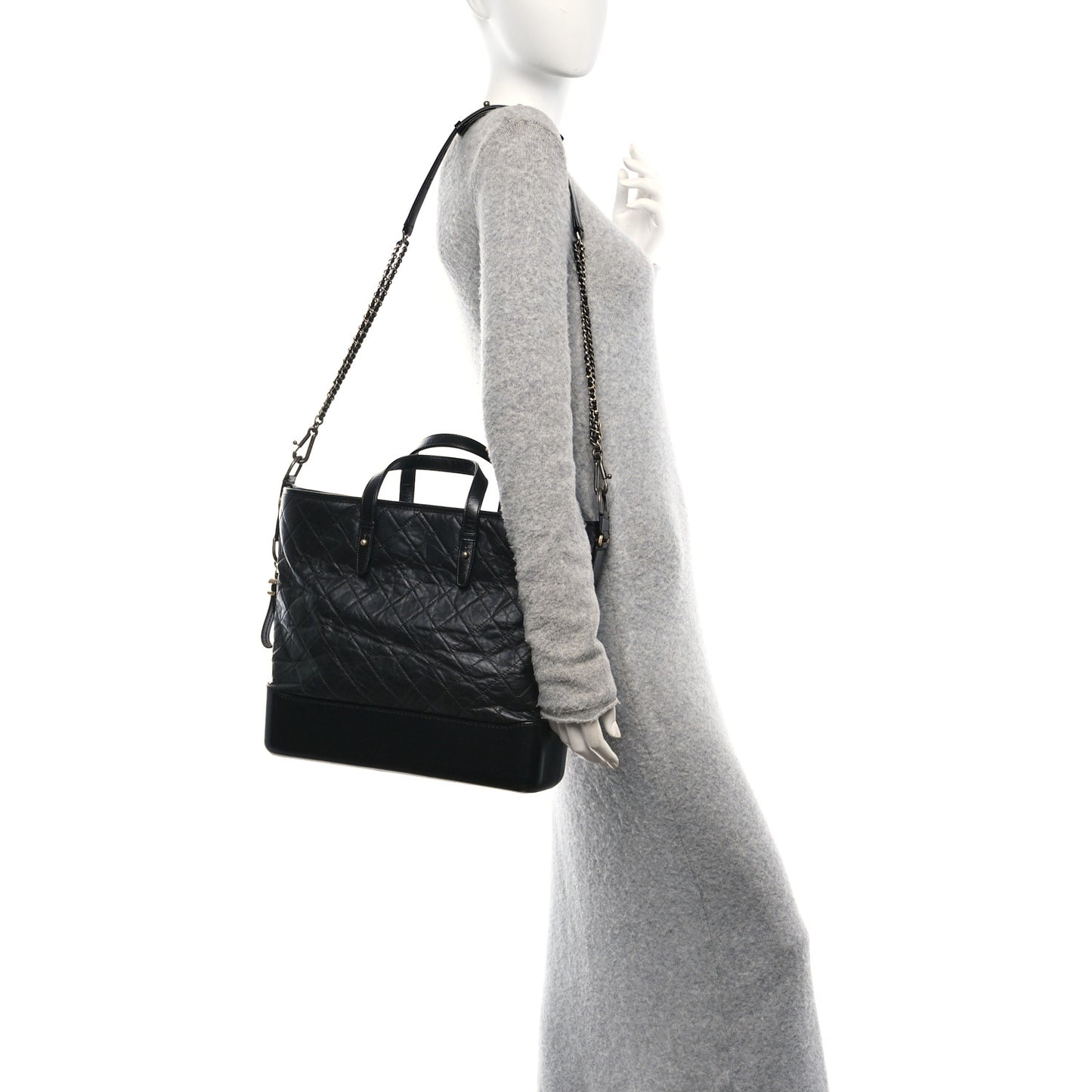 Calfskin Quilted Large Gabrielle Shopping Tote Black