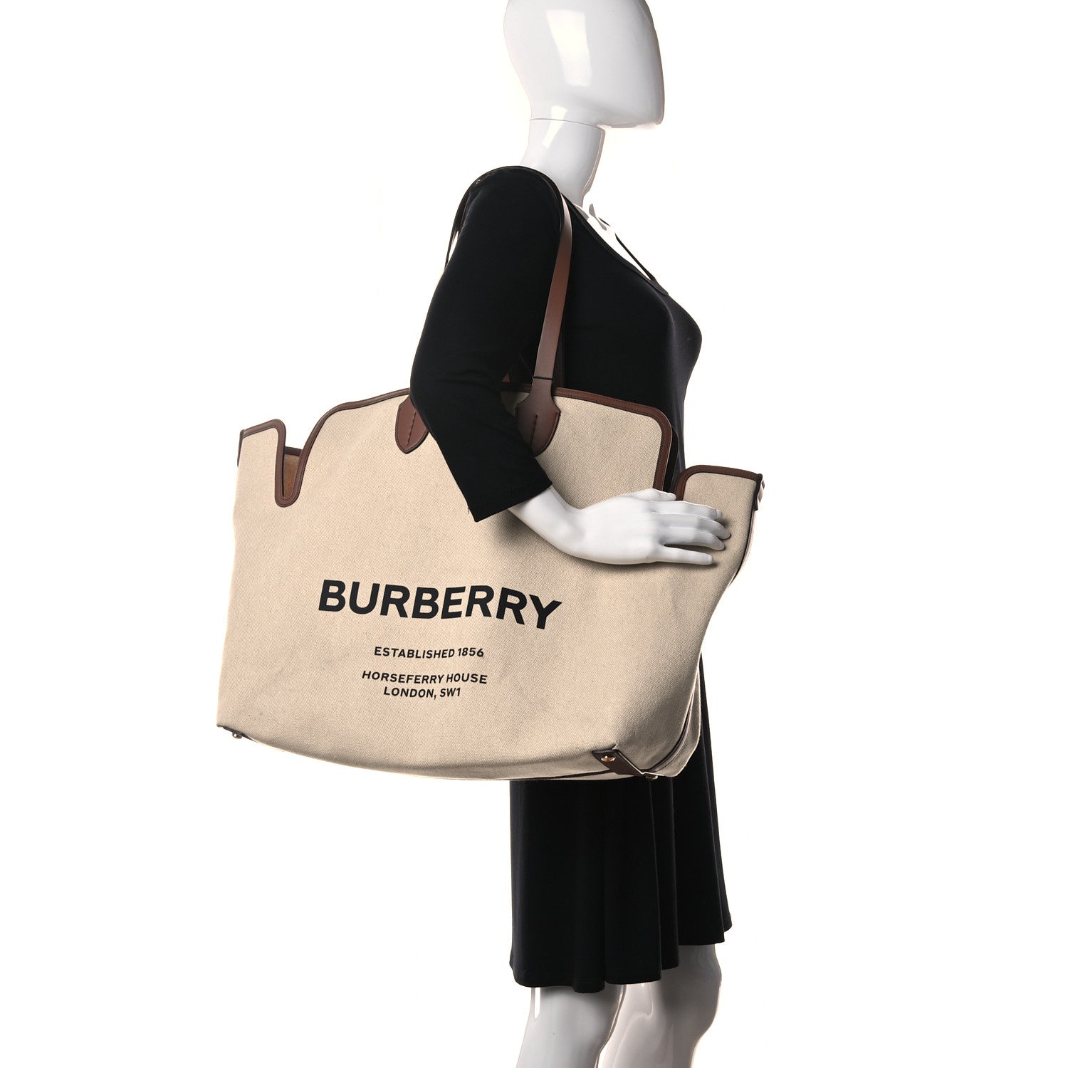 Burberry Cotton Canvas Calfskin Large Soft Belted Tote Bag Natural 3 of 14