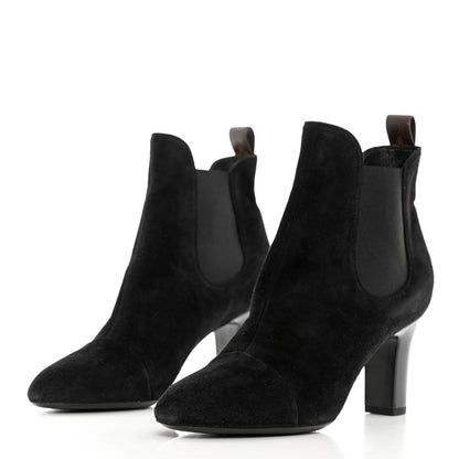 Louis Vuitton Suede Monogram Uniformes Cap Toe Chelsea 75mm Ankle Boots 40.5 Black 3 of 9
