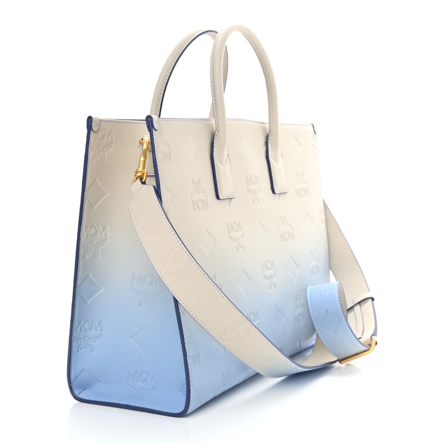 MCM Calfskin Gradation Monogram Large Munchen Tote Blue 3 of 10