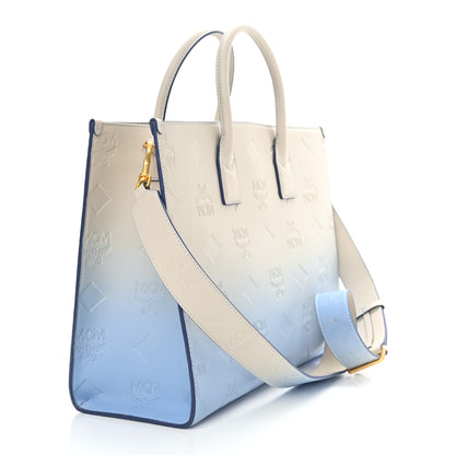 MCM Calfskin Gradation Monogram Large Munchen Tote Blue 3 of 10