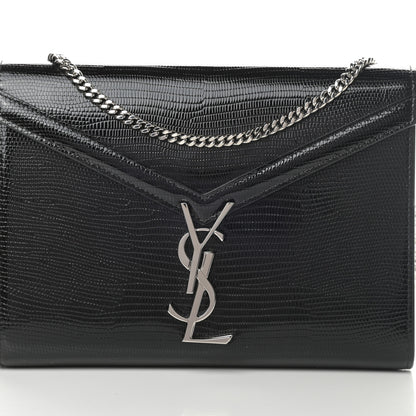 Saint Laurent Patent Lizard Embossed Monogram Cassandra Chain Wallet Black 9 of 11