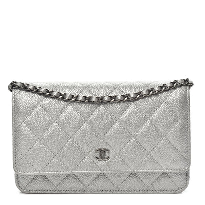 Chanel Metallic Caviar Quilted Wallet on Chain WOC Silver 1 of 11