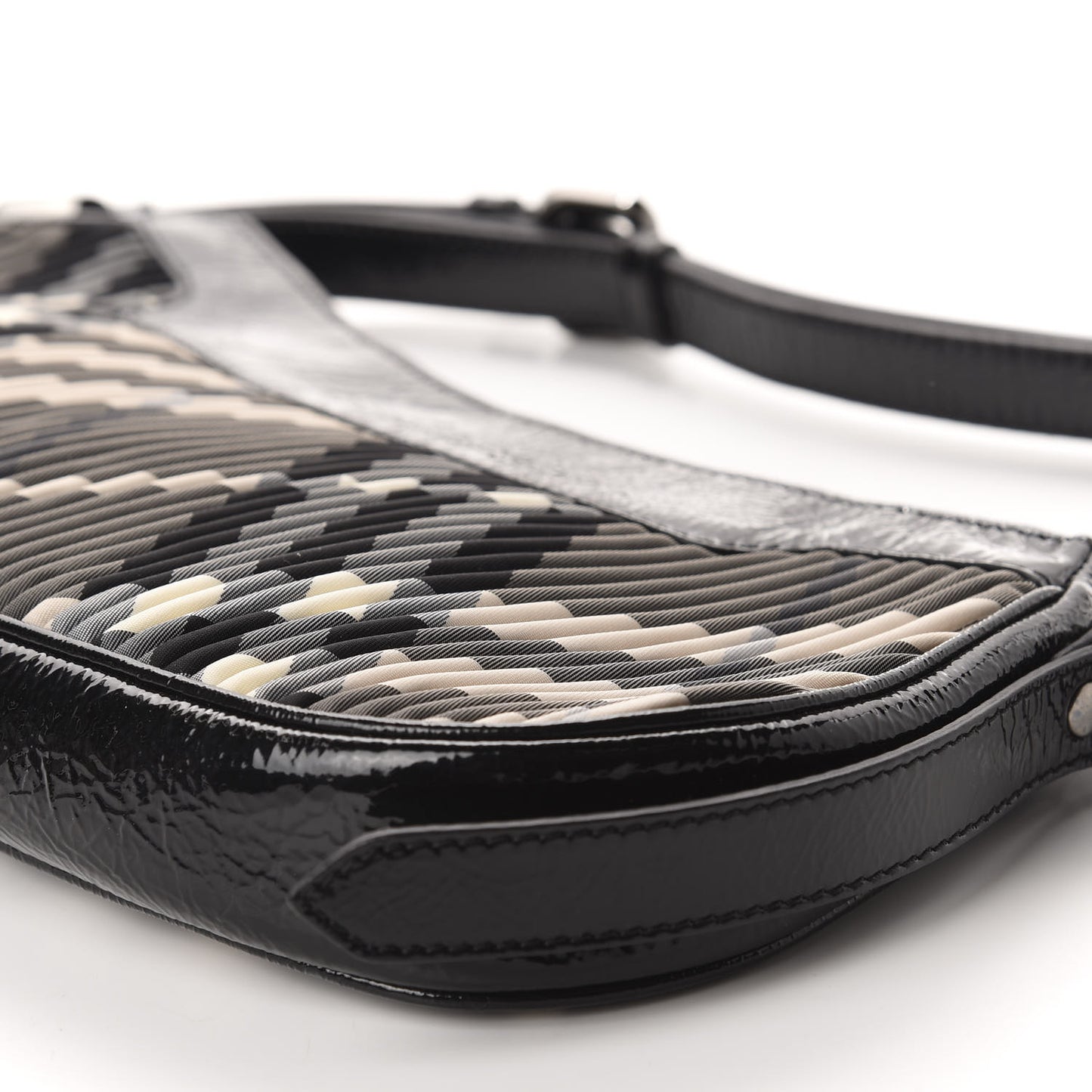 Nylon Beat Check Pleated Shoulder Bag Black