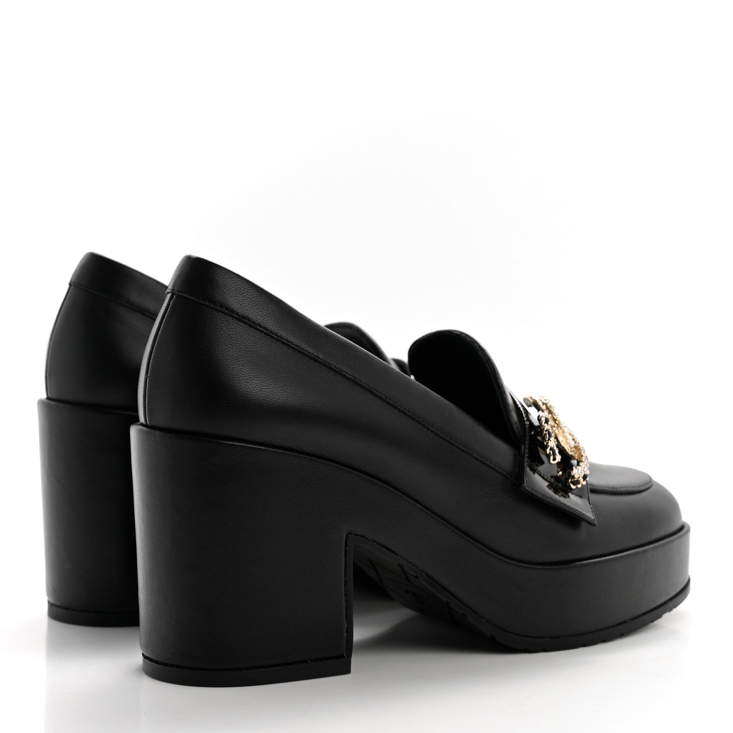 Lambskin Pearl Crystal Quilted CC Loafers 36 Black