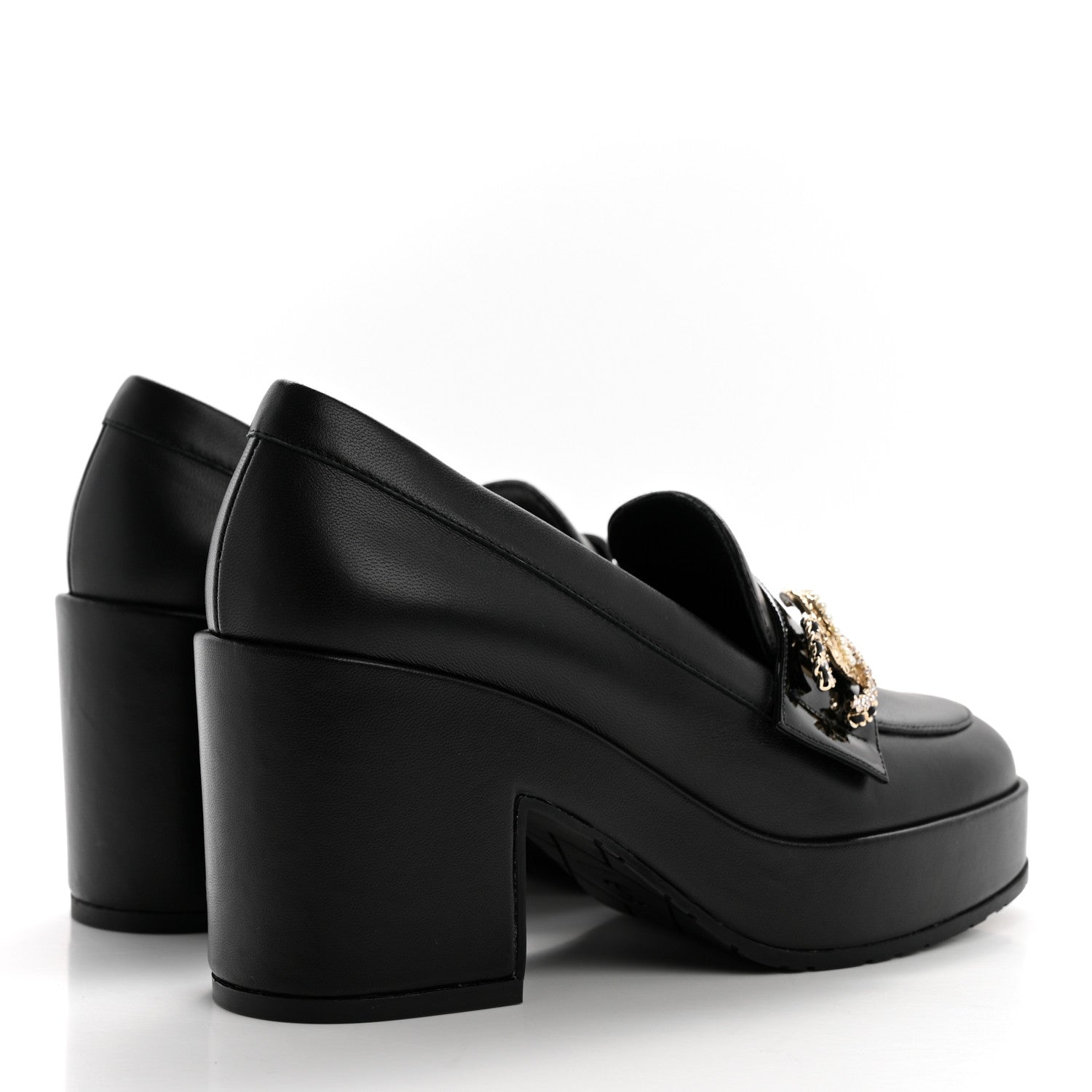 Chanel Lambskin Pearl Crystal Quilted CC Loafers 36 Black 4 of 9