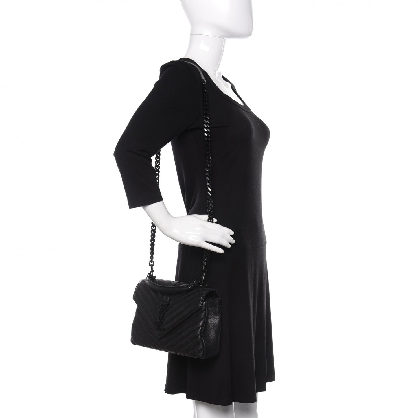 Sheepskin Matelasse Chevron Monogram Monochrome Medium College Bag Black