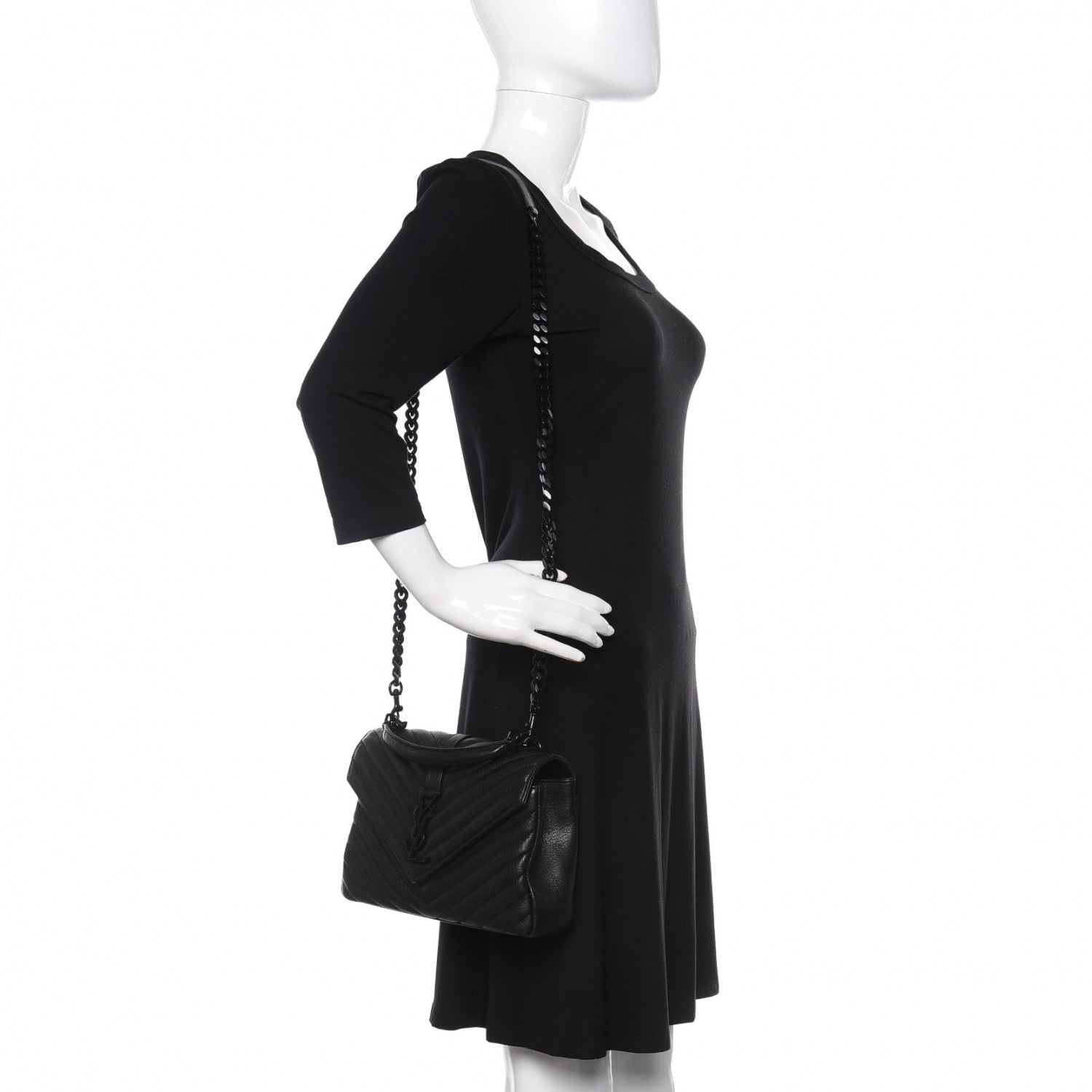 Saint Laurent Sheepskin Matelasse Chevron Monogram Monochrome Medium College Bag Black 2 of 9