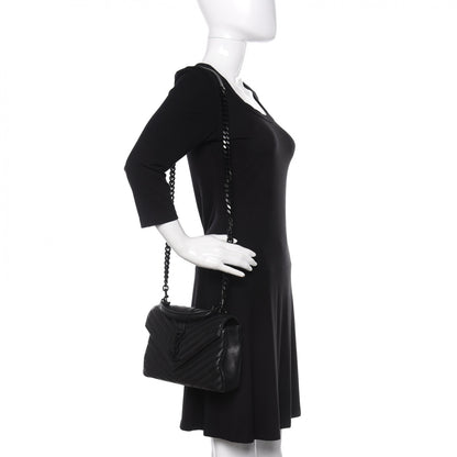Saint Laurent Sheepskin Matelasse Chevron Monogram Monochrome Medium College Bag Black 2 of 9