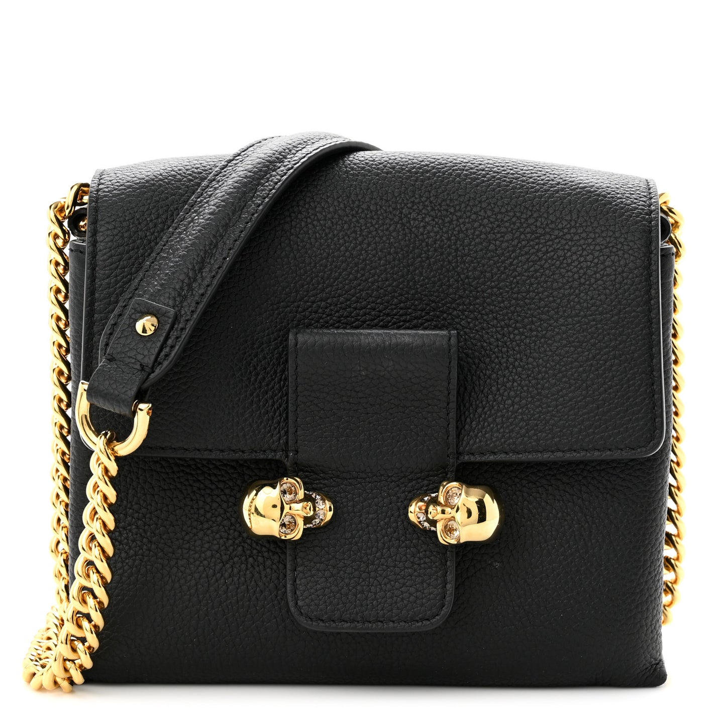 Calfskin Mini Twin Skull Chain Crossbody Black