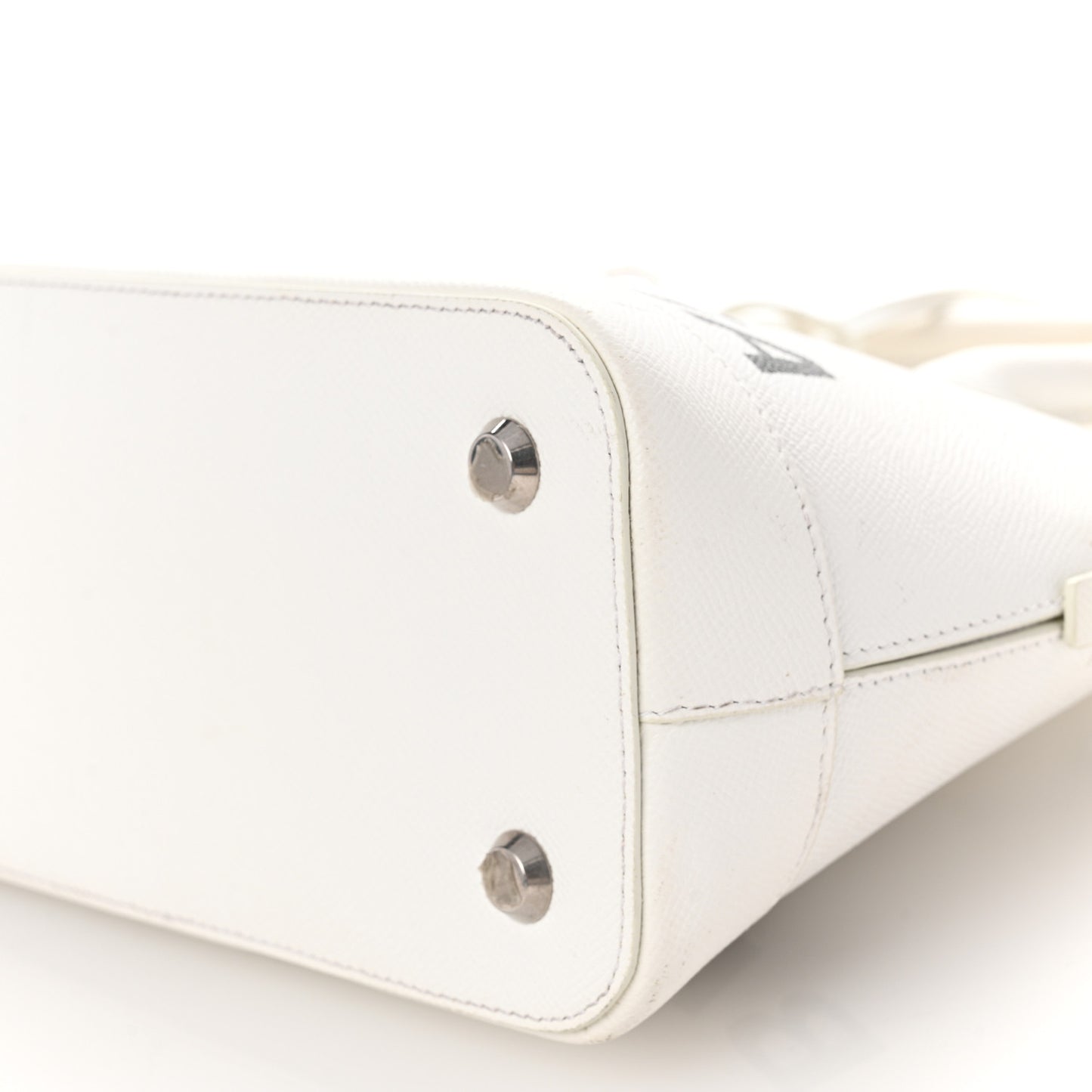 Signature Grained Calfskin Logo S Ville Top Handle Bag White Black