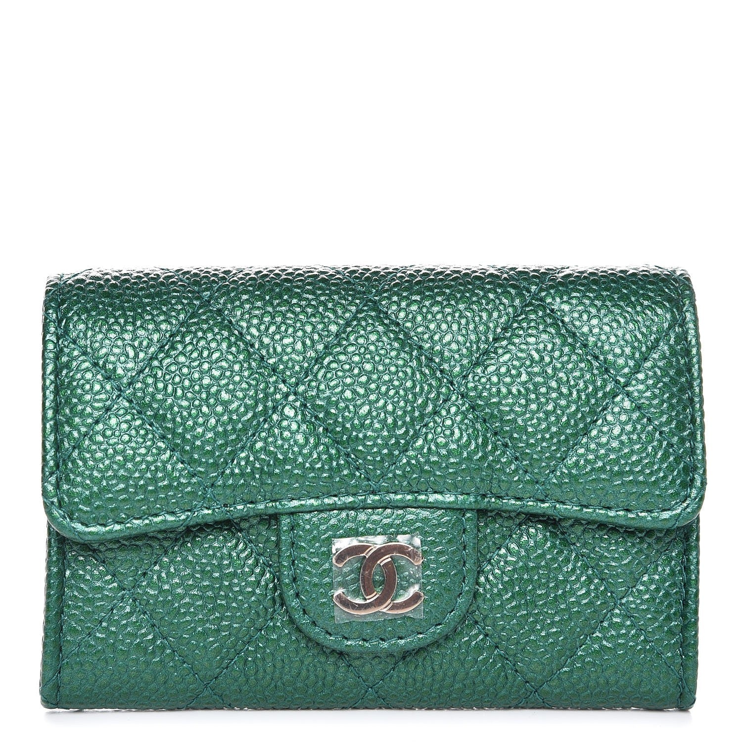 Chanel Metallic Caviar Quilted Card Holder Green 1 of 18