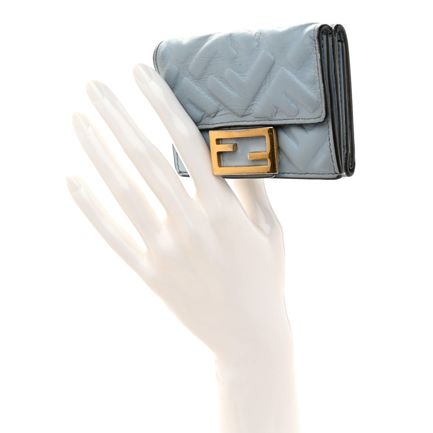 Nappa Matisse FF Diagonal Embossed Micro Tri-Fold Wallet Azzurro Polvere